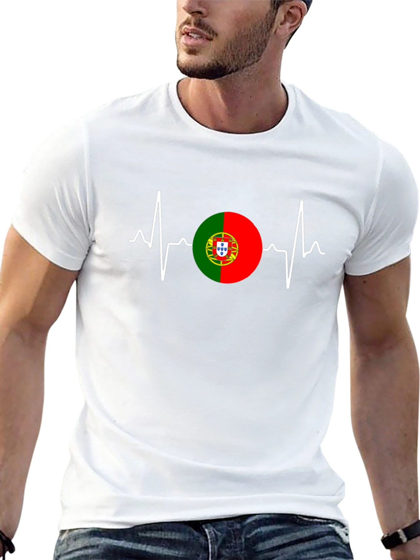Portugal Flag Heartbeat Graphic Tee - Black