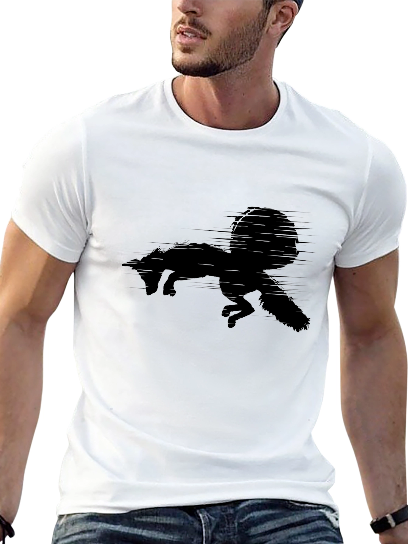 Black Fox Silhouette Mens Tee - Stylish Graphic T-Shirt