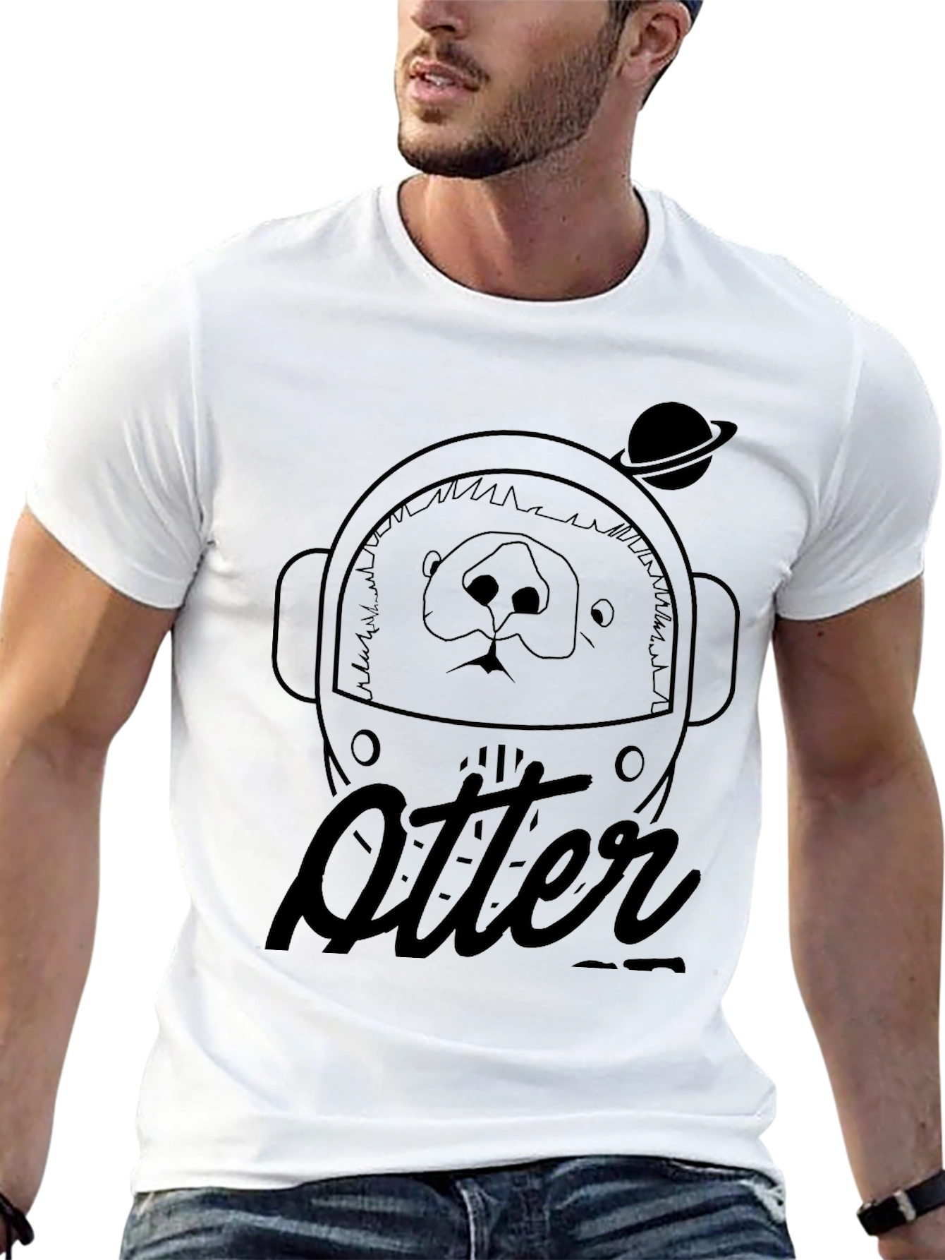 Otter Astronaut Black Graphic T-Shirt