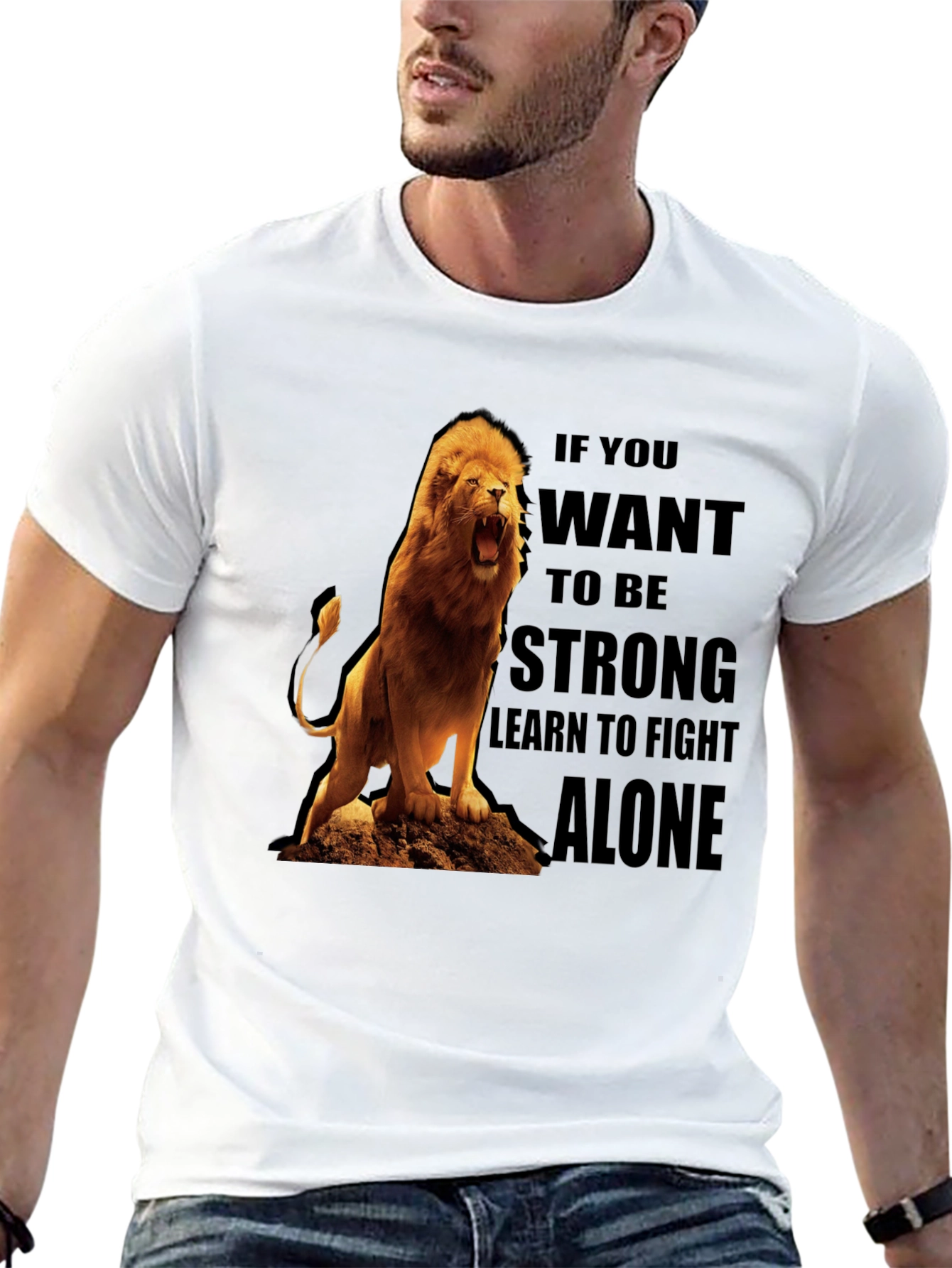 Lion Graphic Tee - Be Strong Fight Alone
