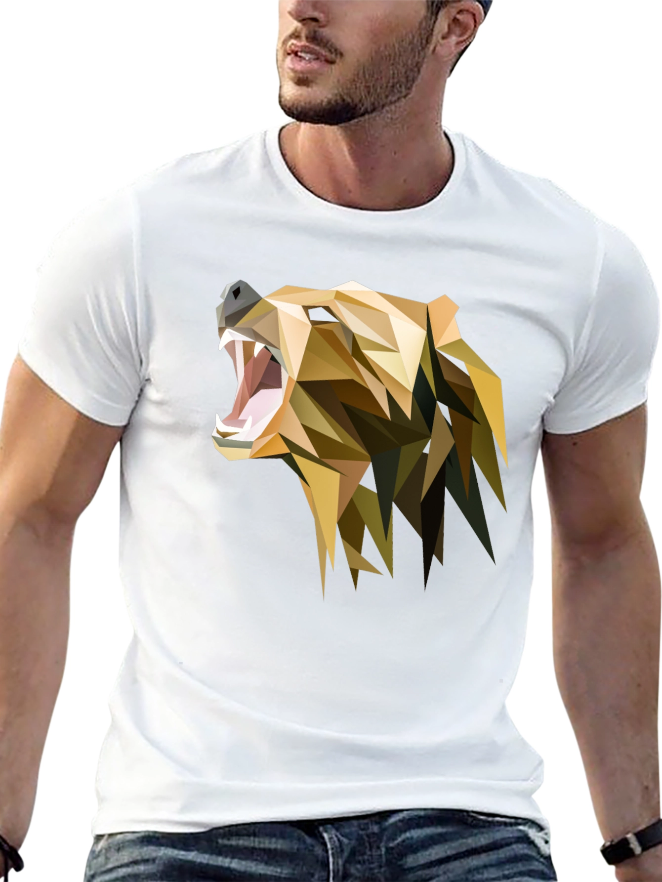 Geometric Bear Graphic Black T-Shirt