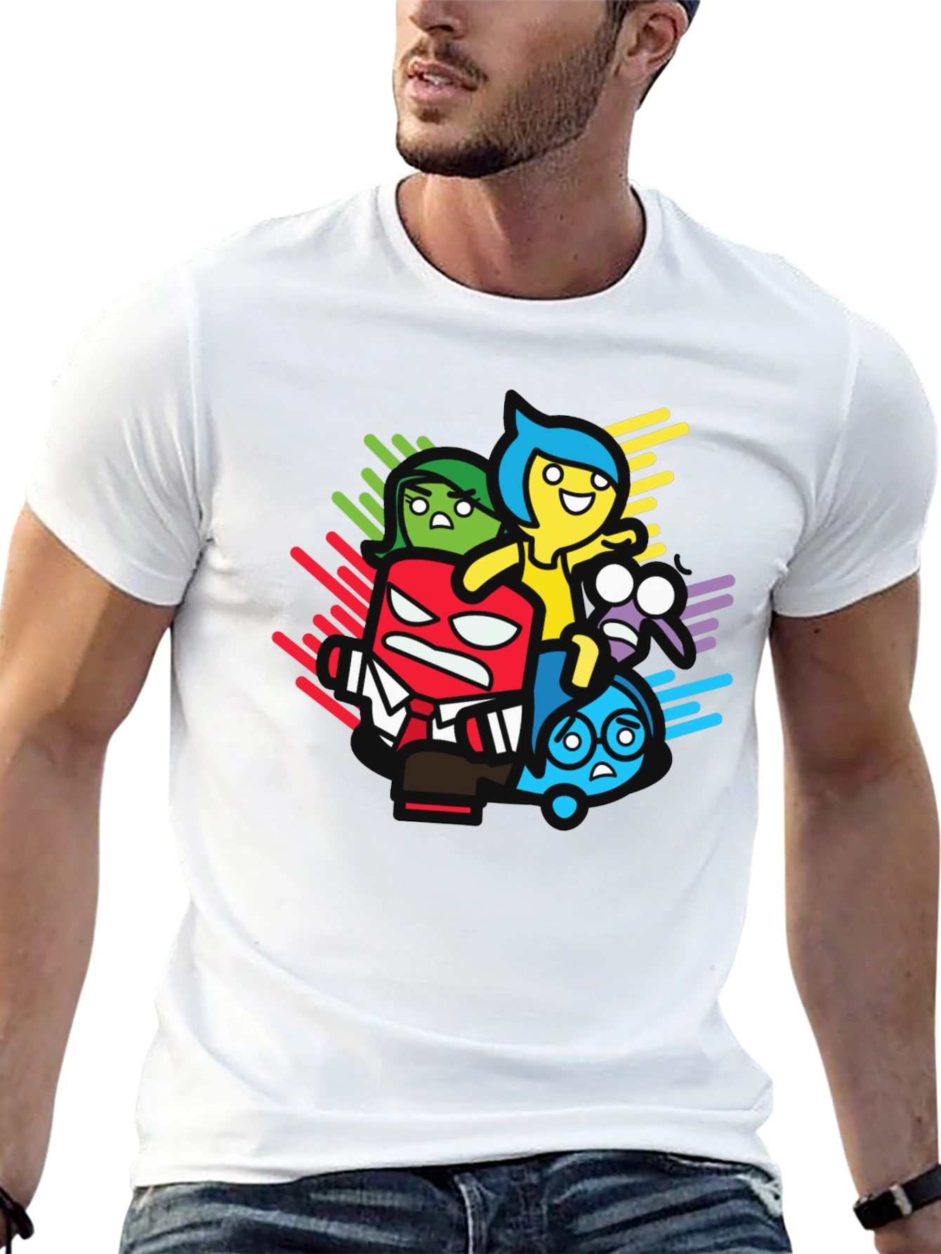 Inside Out Cartoon Graphic Print Black T-Shirt