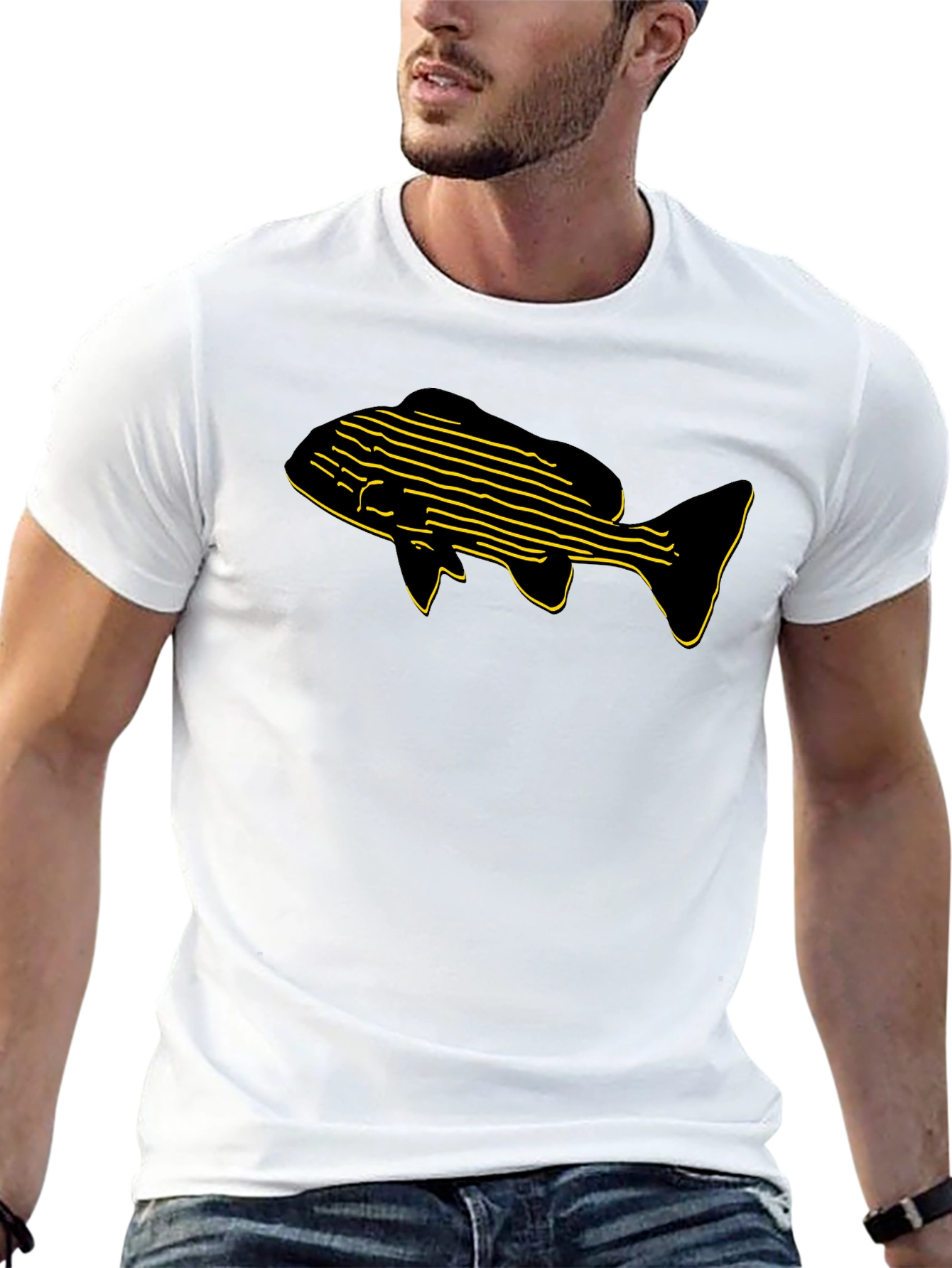 Black T-Shirt with Fish Graphic