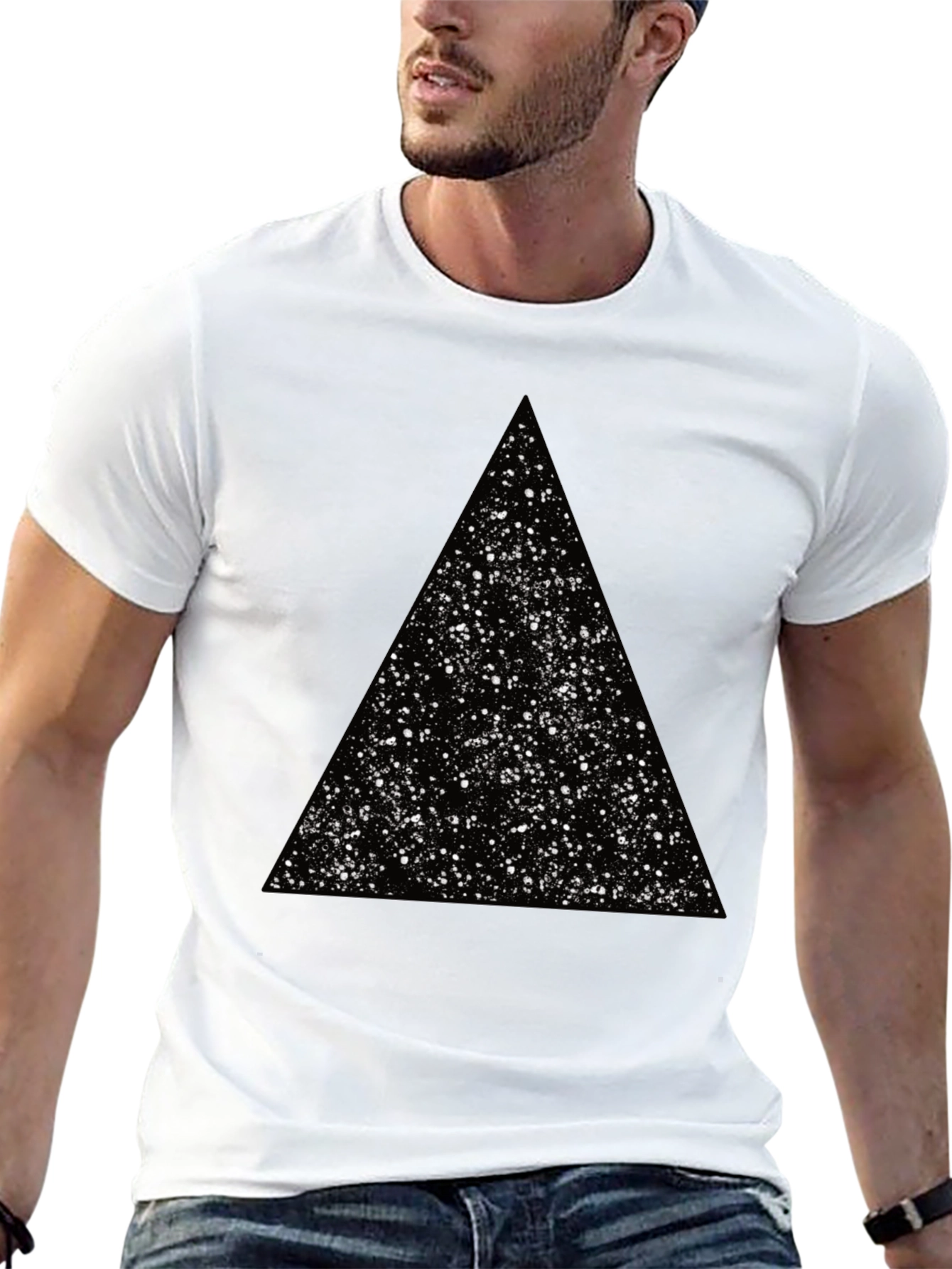 Cosmic Triangle Black Tee - Modern Graphic T-Shirt