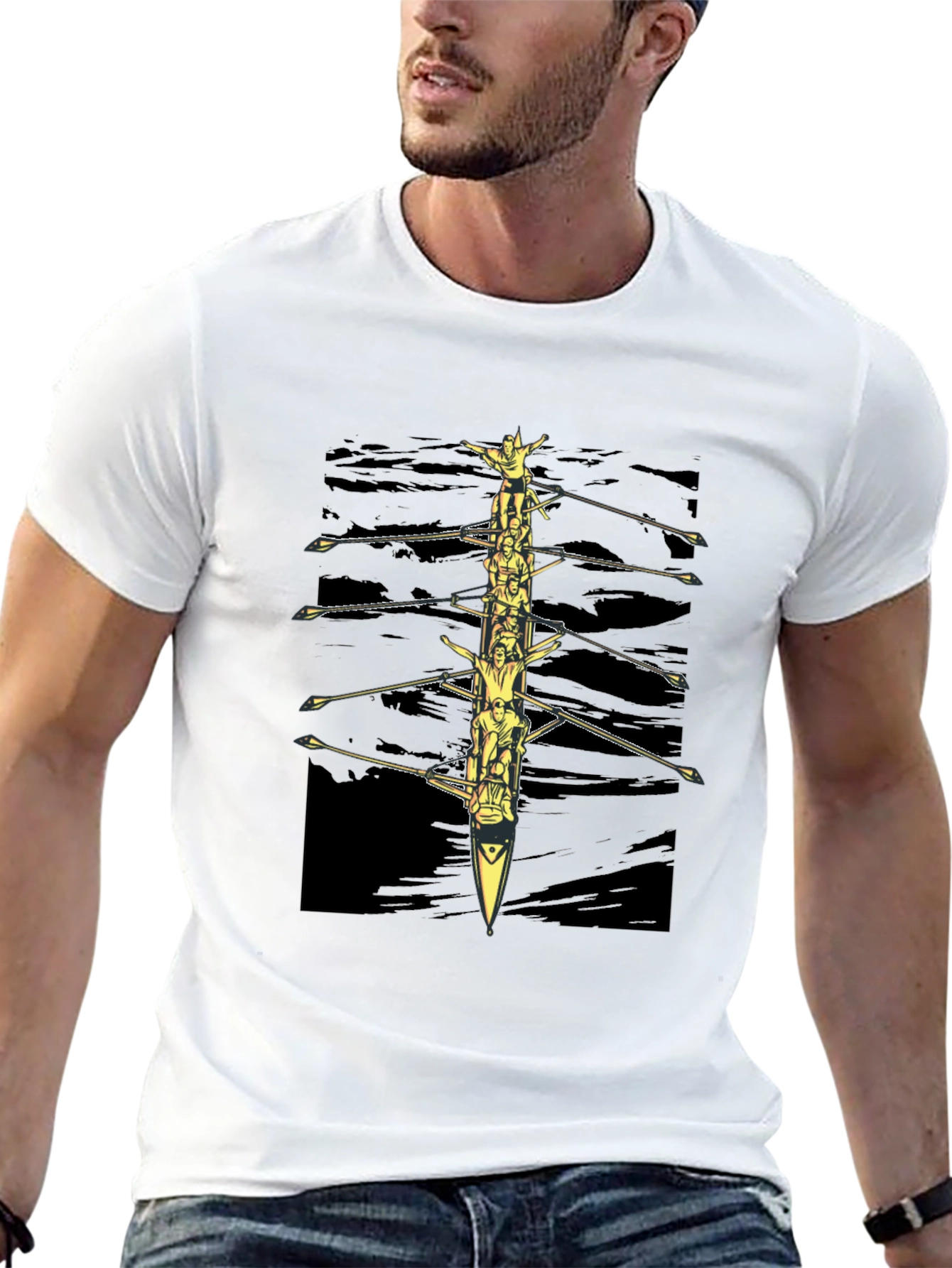 Rowing Team Graphic Tee - Black Crewneck T-Shirt