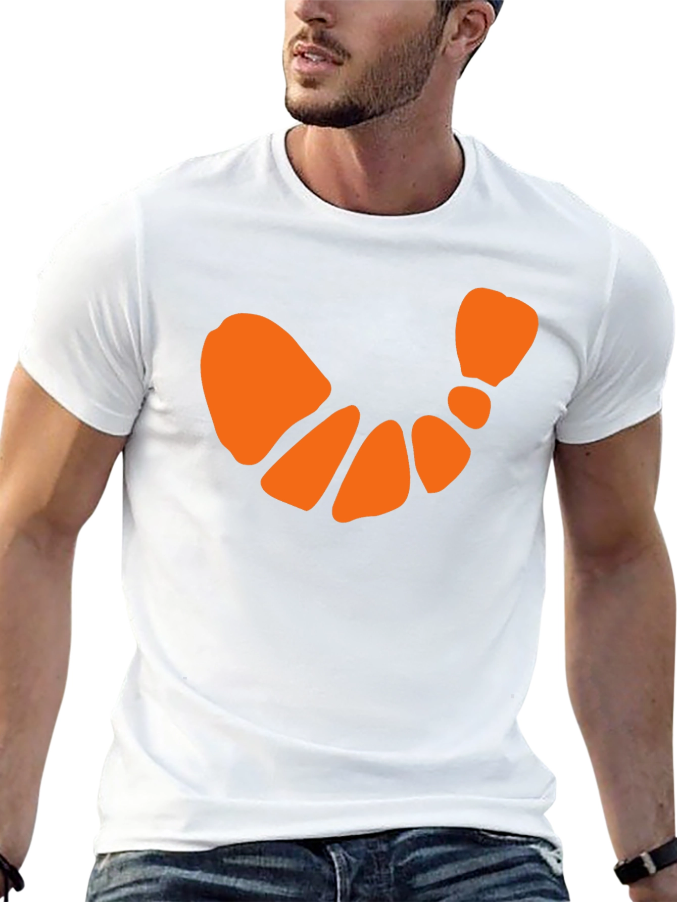 Black T-Shirt with Orange Crescent Design