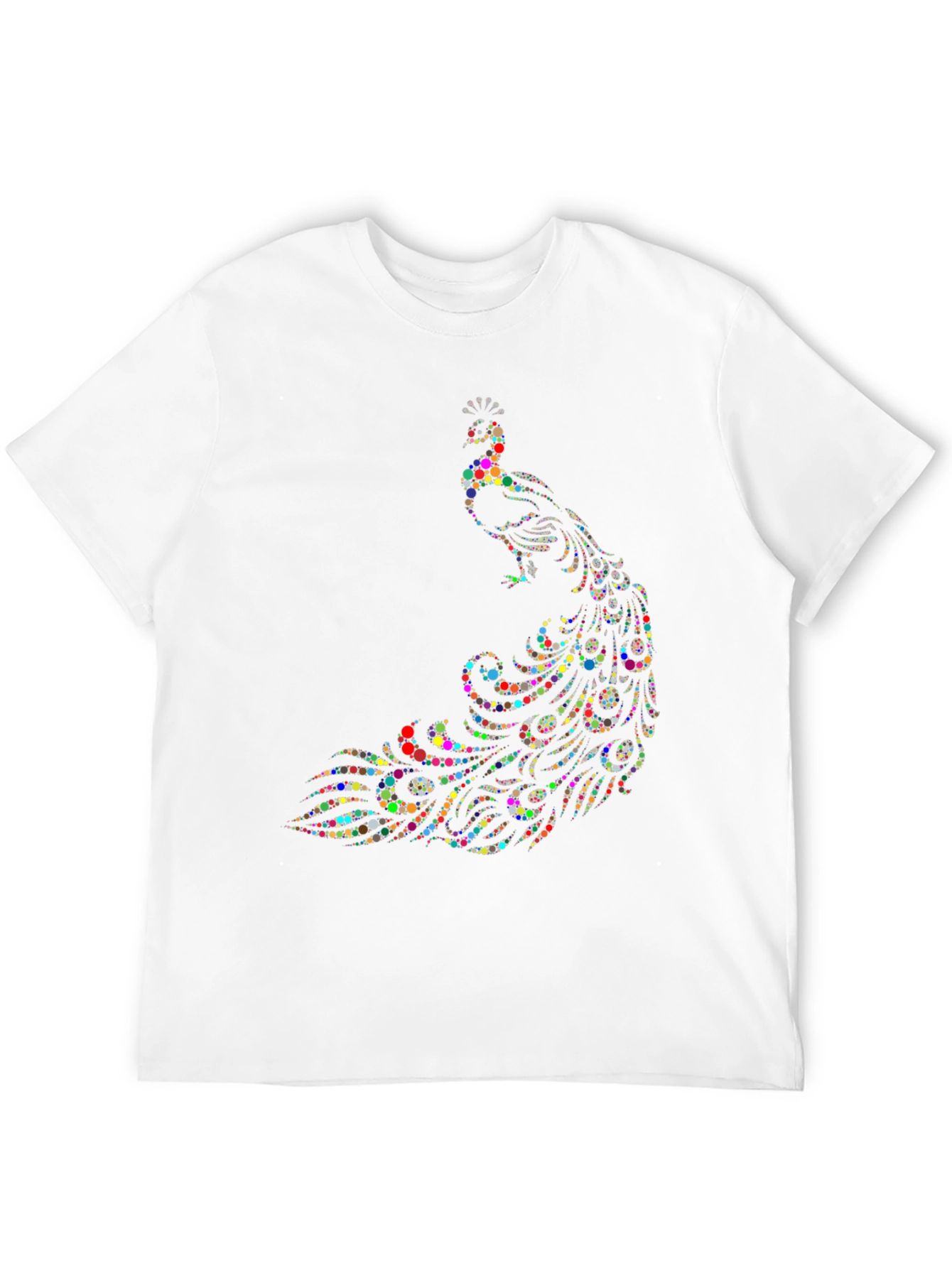 Peacock Dot Art Graphic Tee - Black Cotton T-Shirt