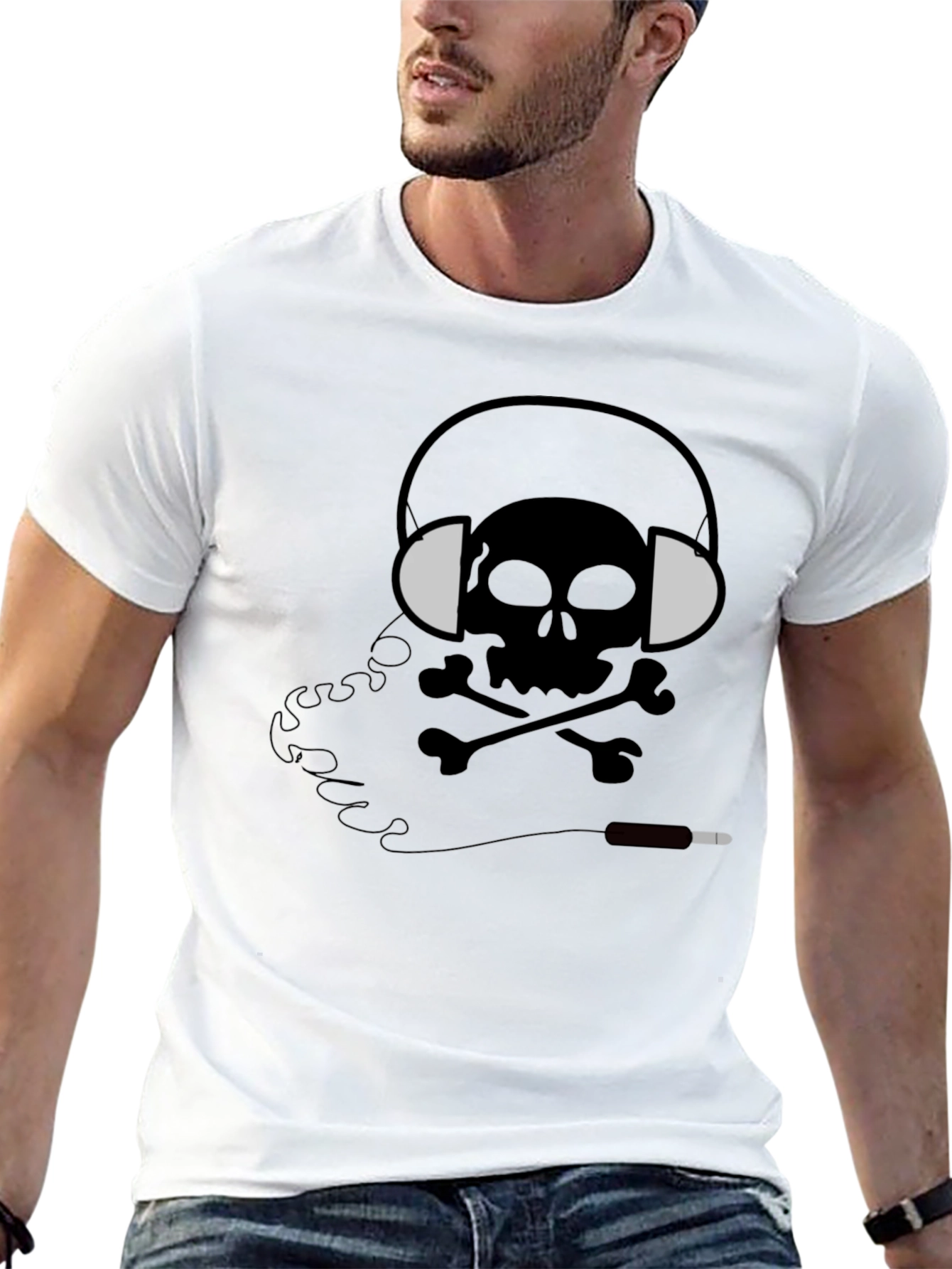 Skull Headphones Graphic Tee - Mens Black T-Shirt