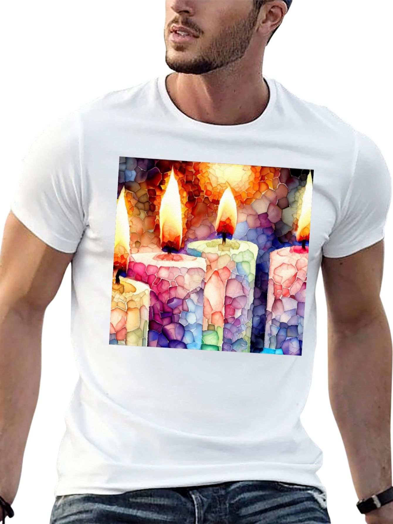 Candle Mosaic T-Shirt - Unique Art Tee