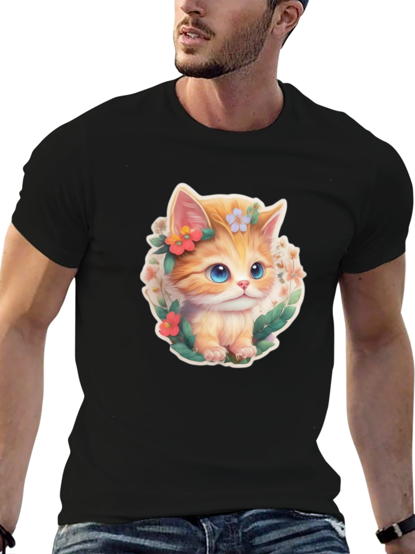 Cute Kitten Floral T-Shirt