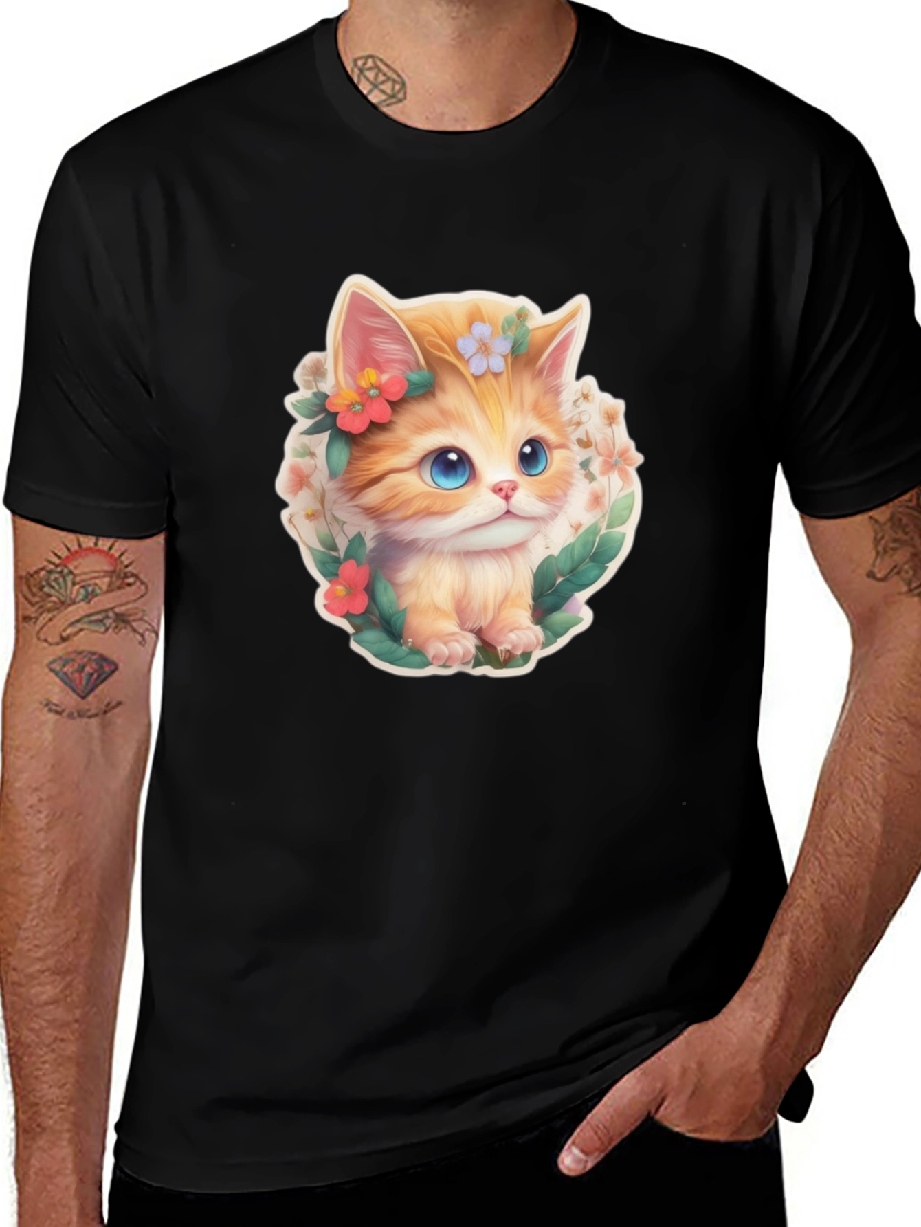 Cute Kitten Floral T-Shirt