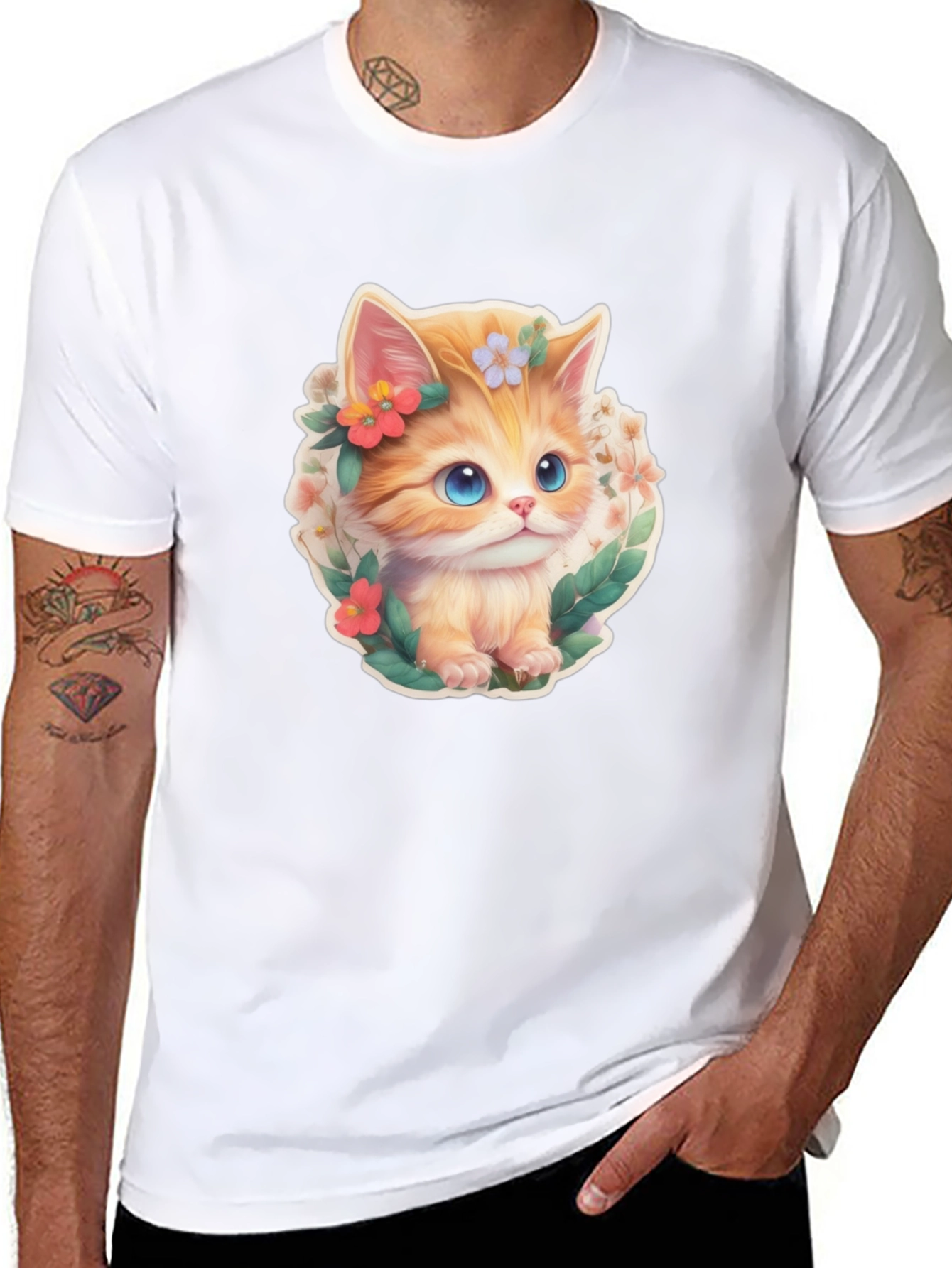Cute Kitten Floral T-Shirt