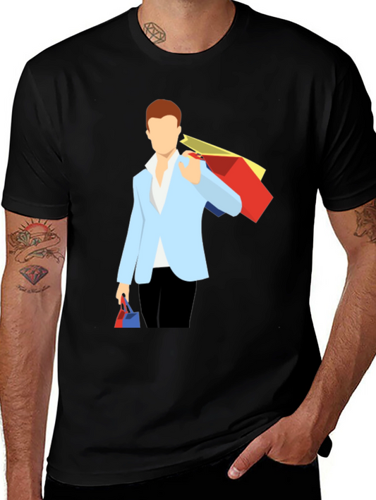Stylish Shopper Graphic Tee - Black Cotton Blend