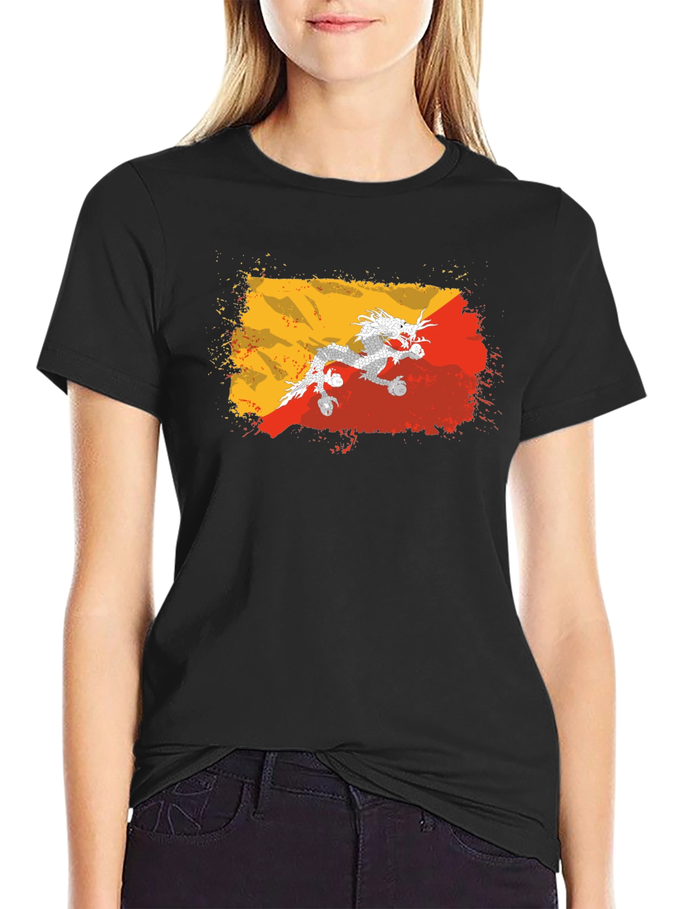 Bhutan Flag Dragon T-Shirt - Grunge Style