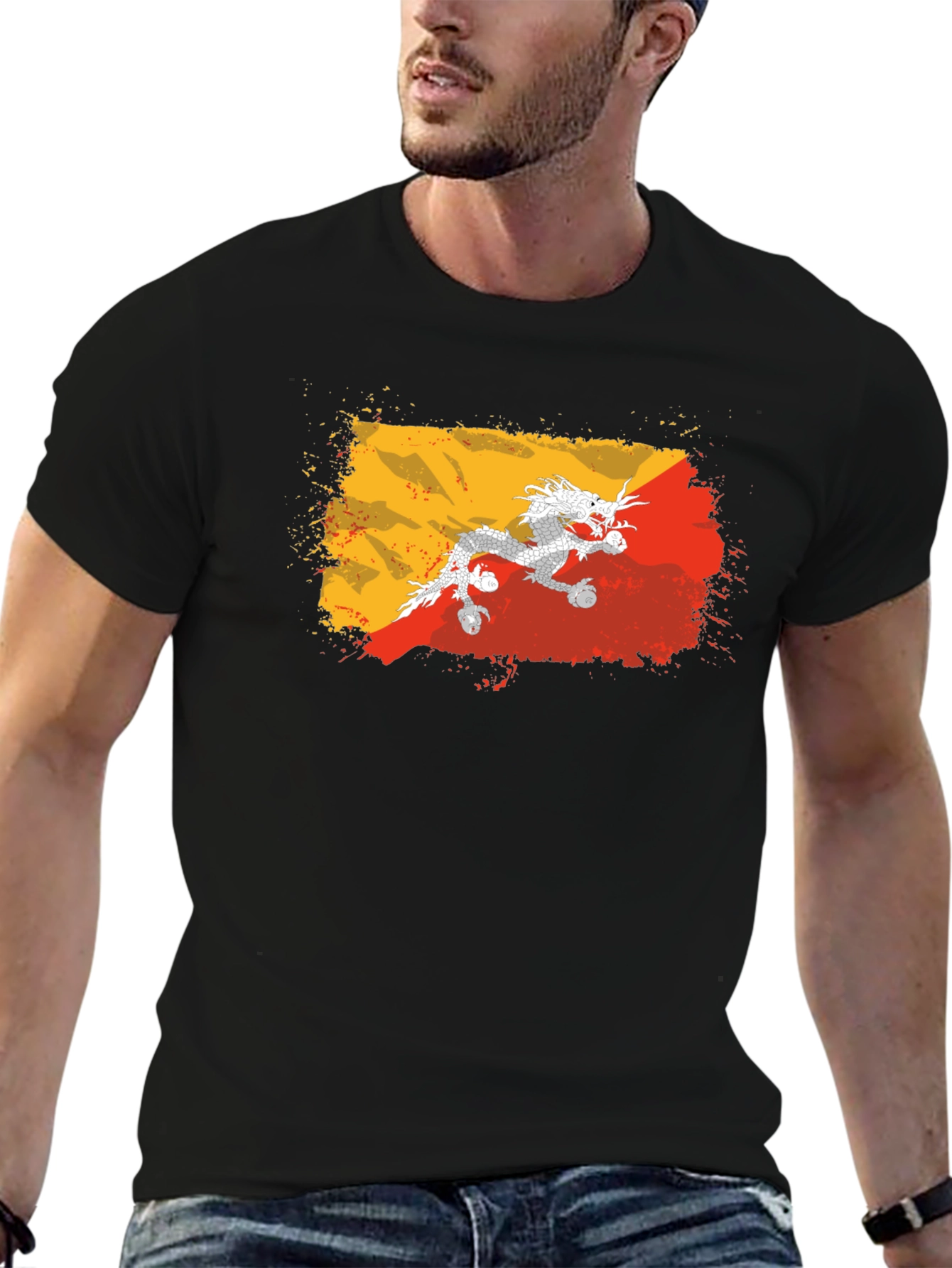 Bhutan Flag Dragon T-Shirt - Grunge Style