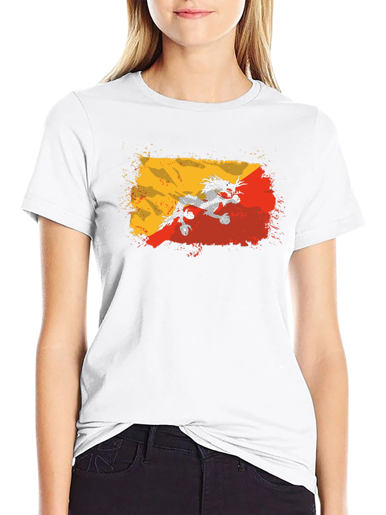 Bhutan Flag Dragon T-Shirt - Grunge Style