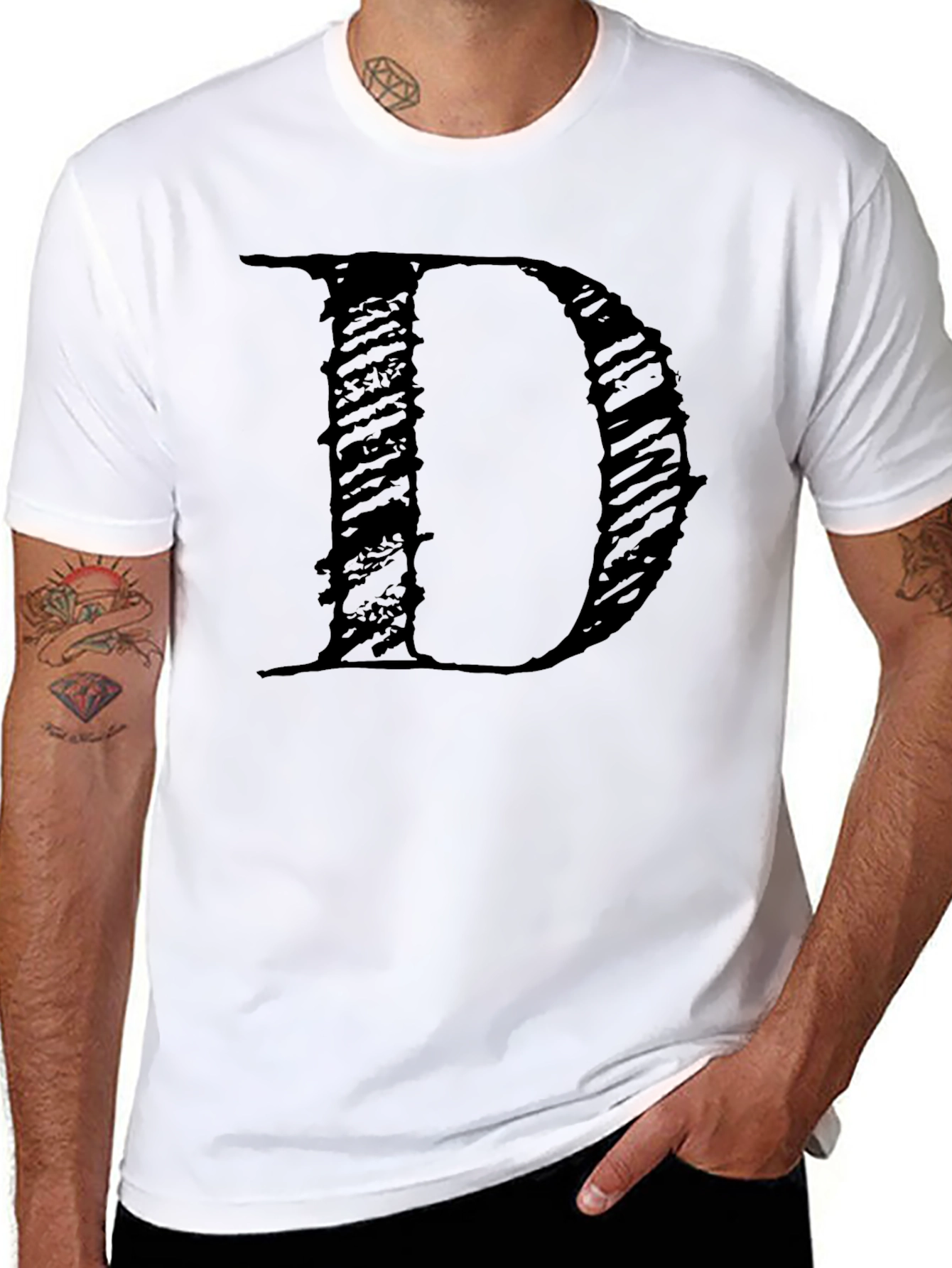 Letter D Black T-Shirt - Stylish Graphic Tee