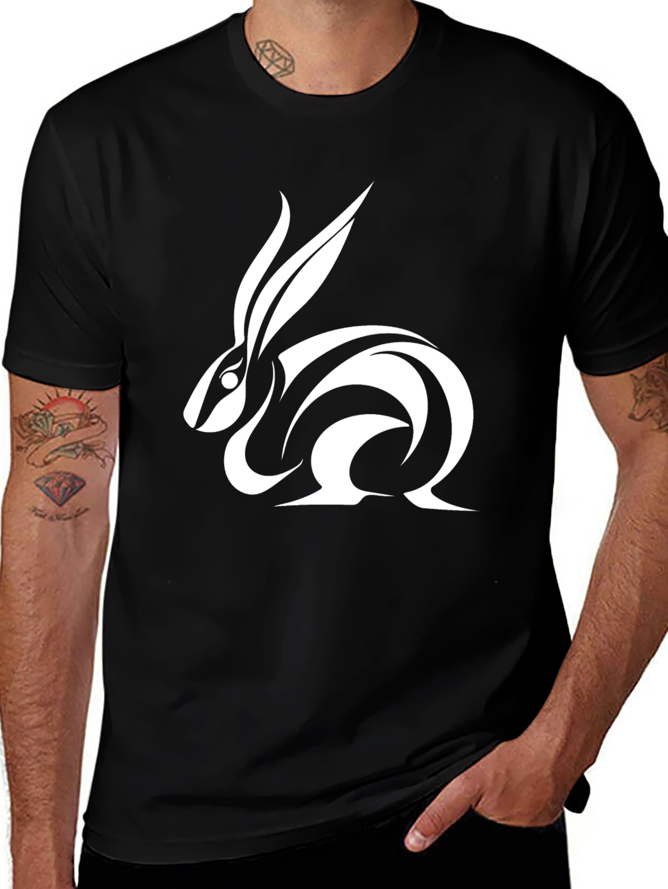 Tribal Rabbit Graphic Tee - Black
