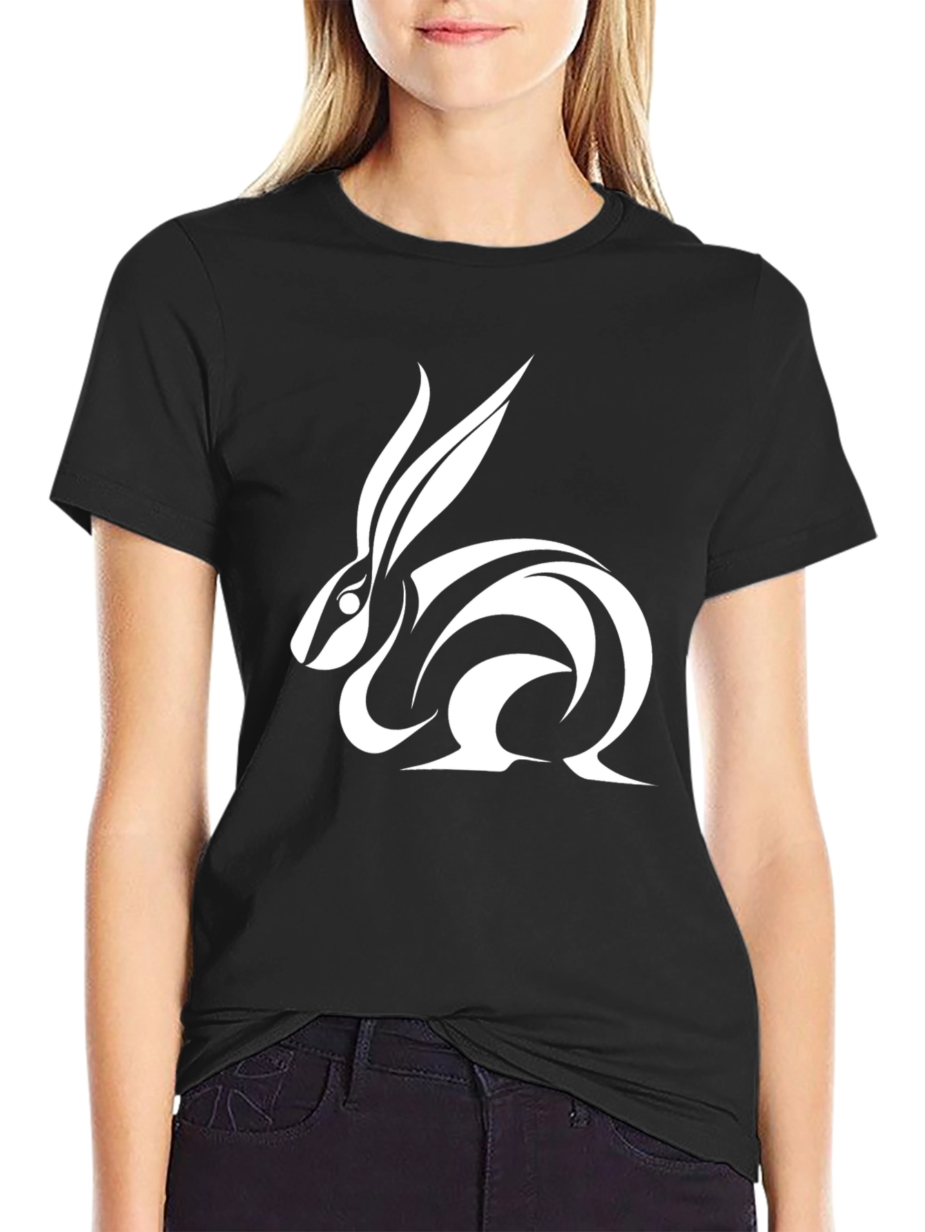 Tribal Rabbit Graphic Tee - Black