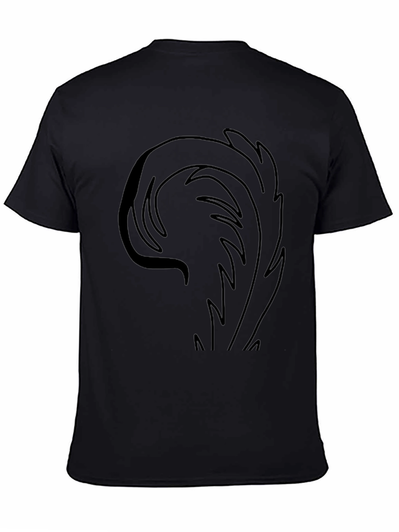 Mens Black T-Shirt with Abstract Feather Design