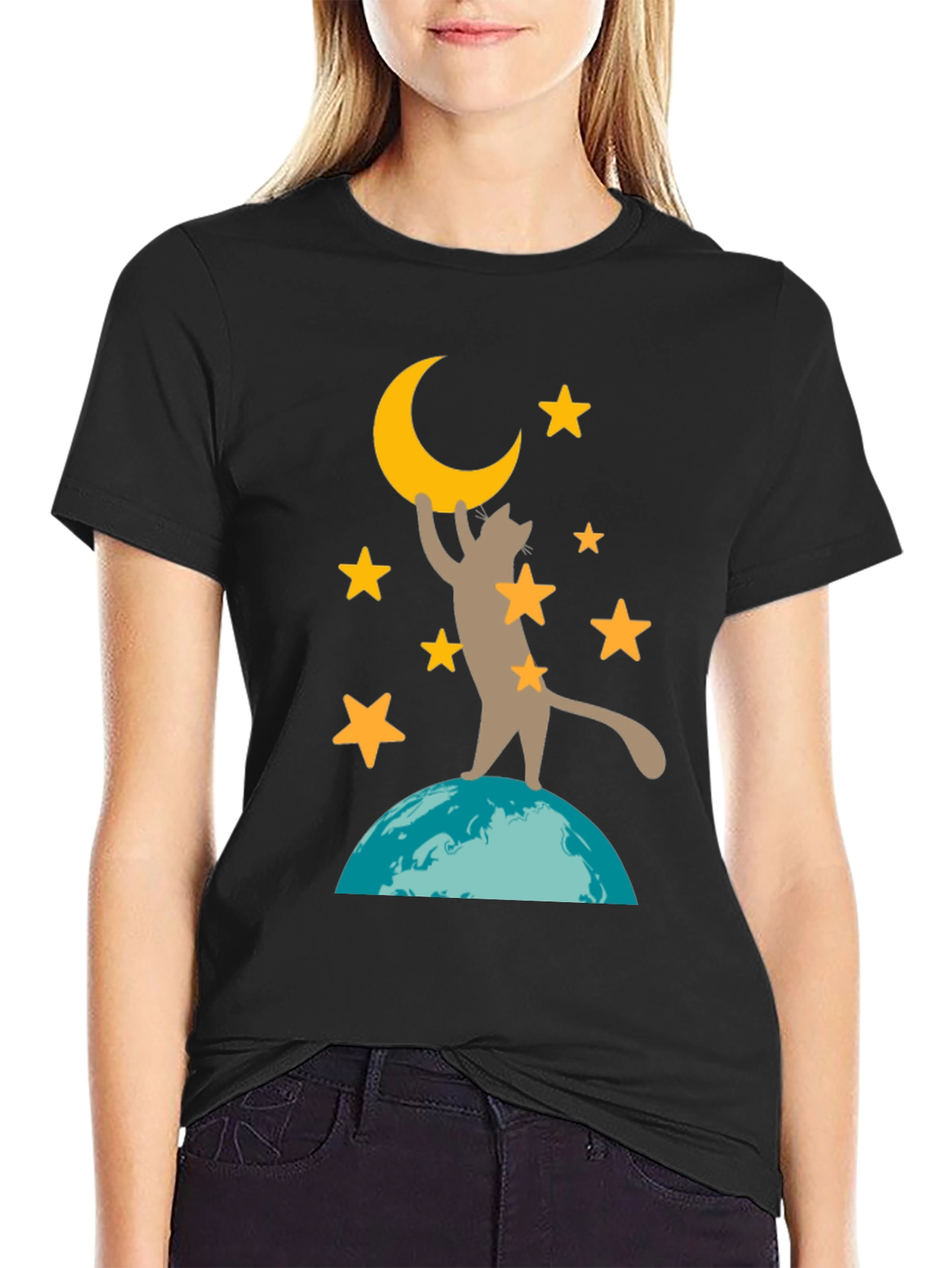 Cat Reaching for the Moon Graphic Tee