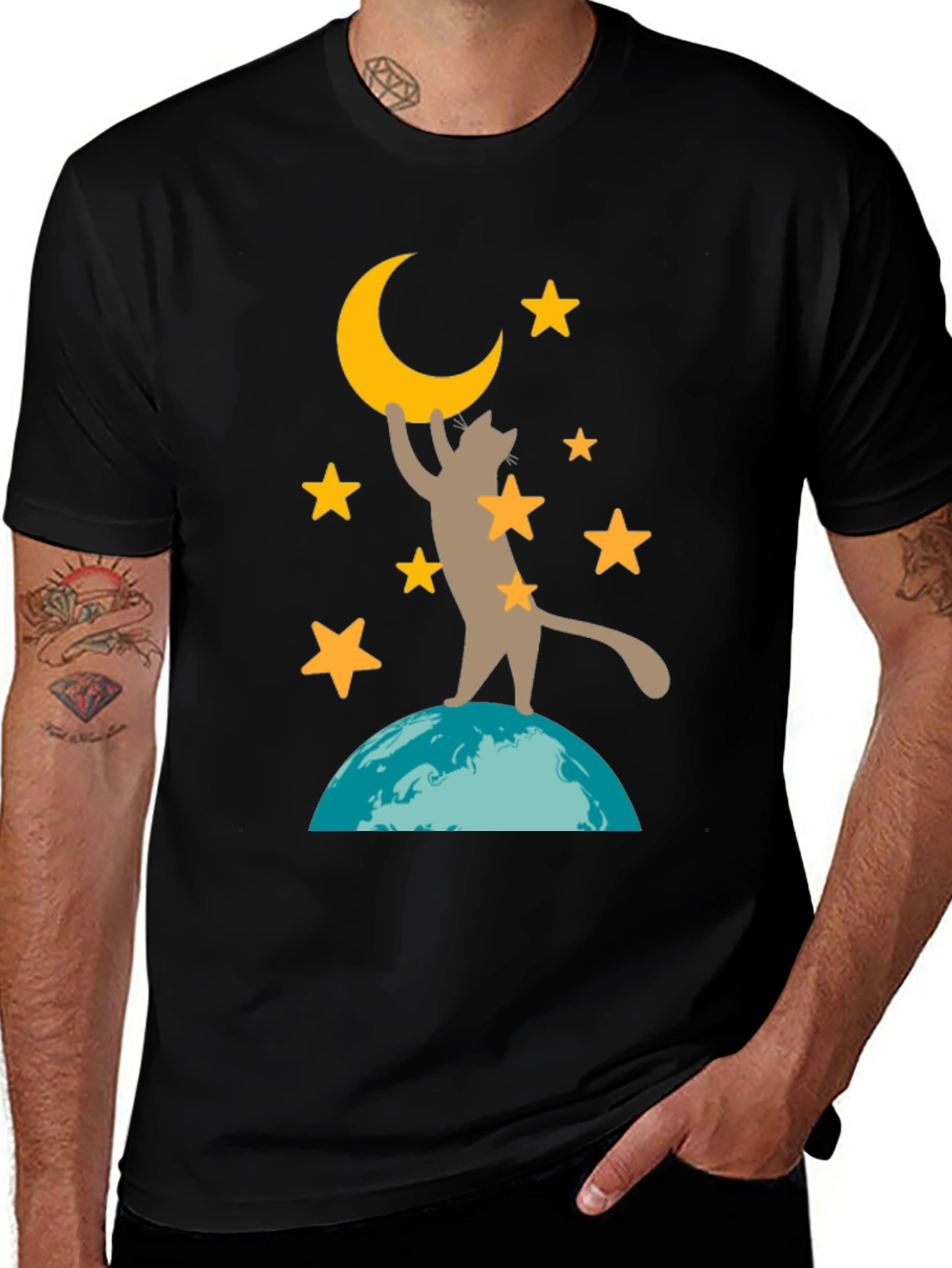 Cat Reaching for the Moon Graphic Tee