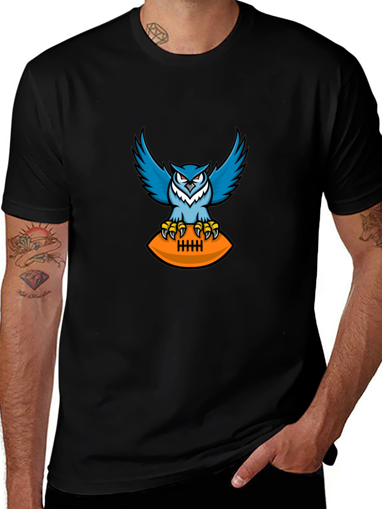 Owl Football Graphic Tee - Mens Black T-Shirt