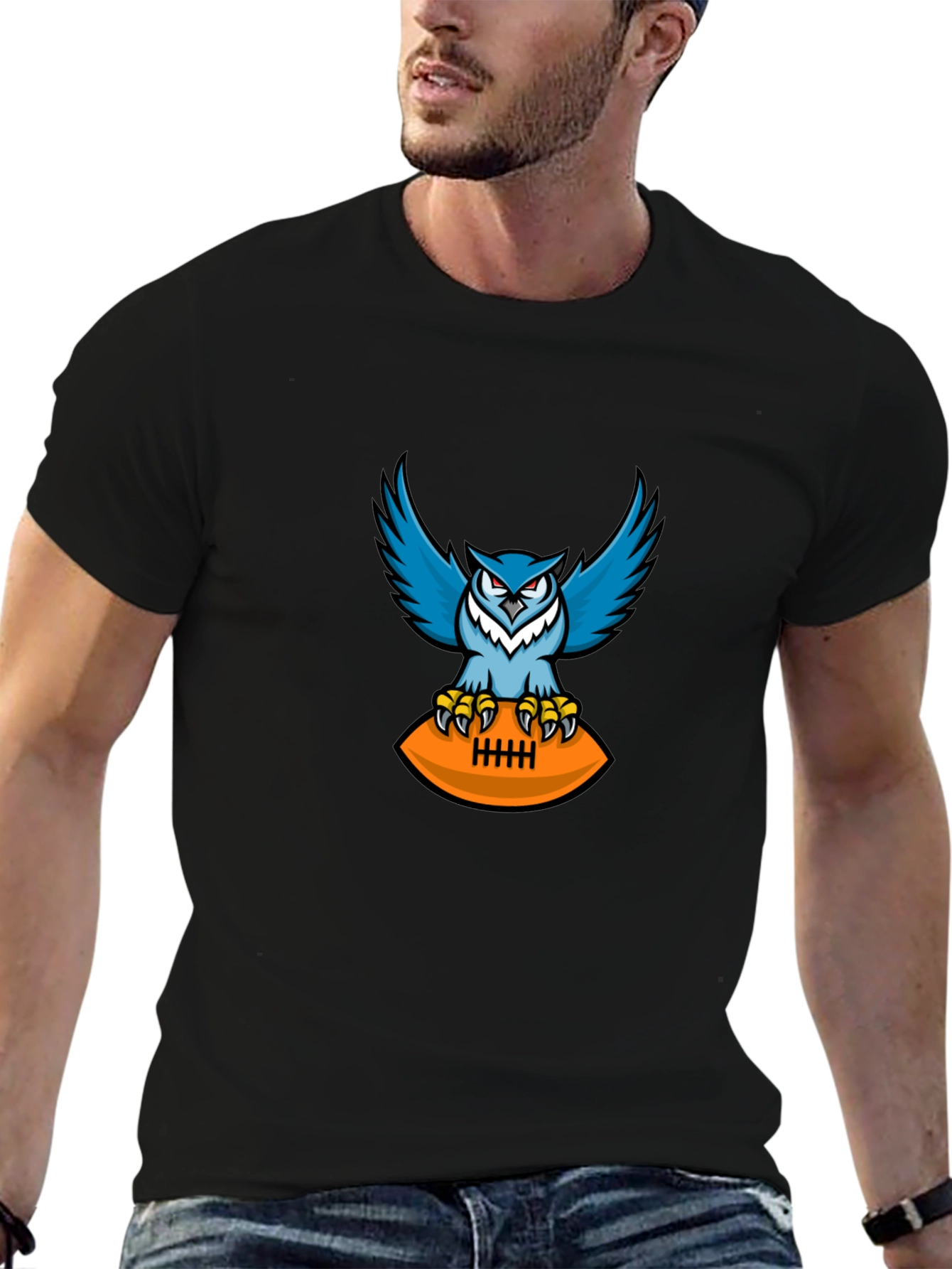 Owl Football Graphic Tee - Mens Black T-Shirt
