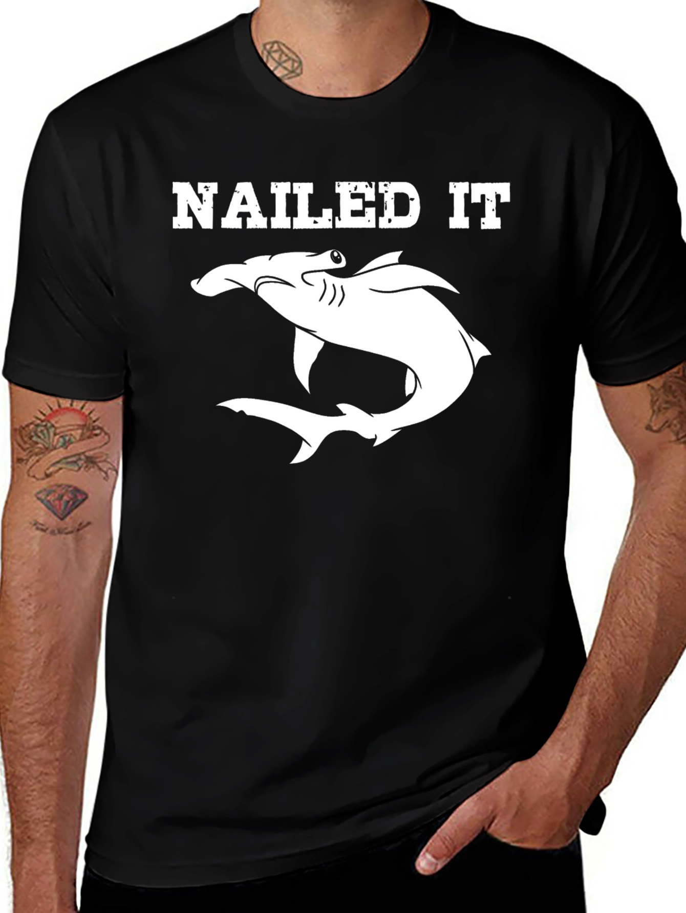 Nailed It Hammerhead Shark Graphic T-Shirt - Black