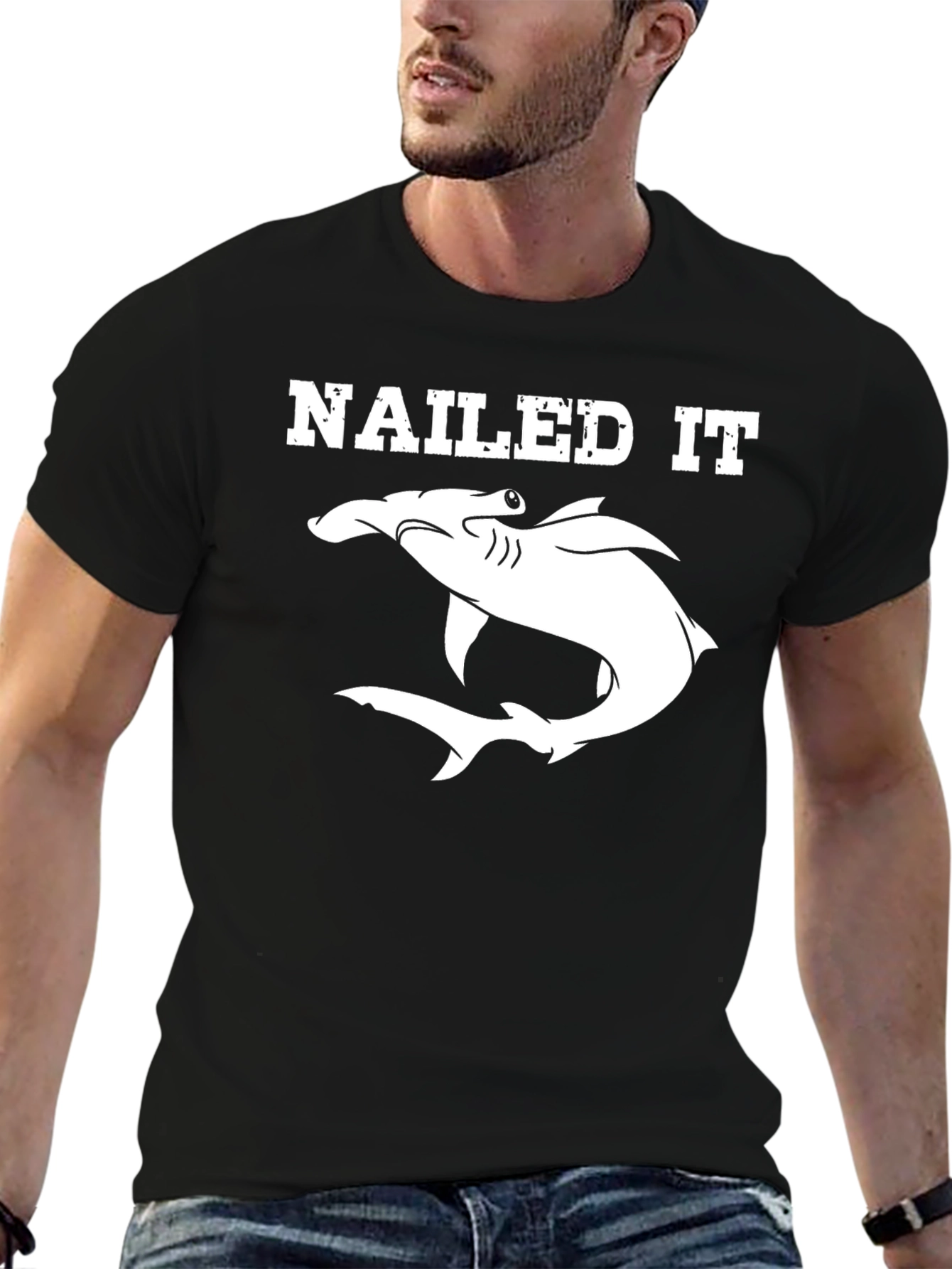 Nailed It Hammerhead Shark Graphic T-Shirt - Black