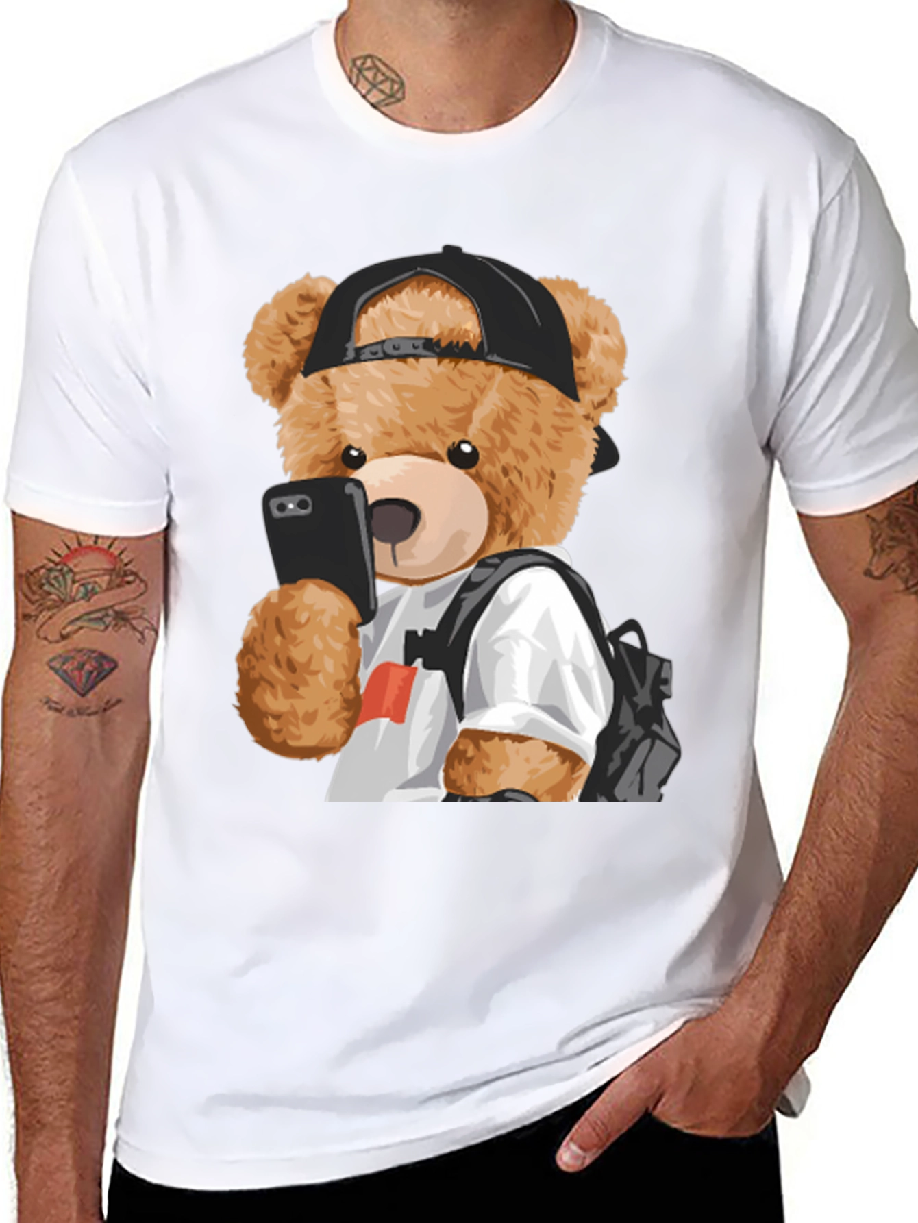 Cool Teddy Bear Selfie Graphic Tee