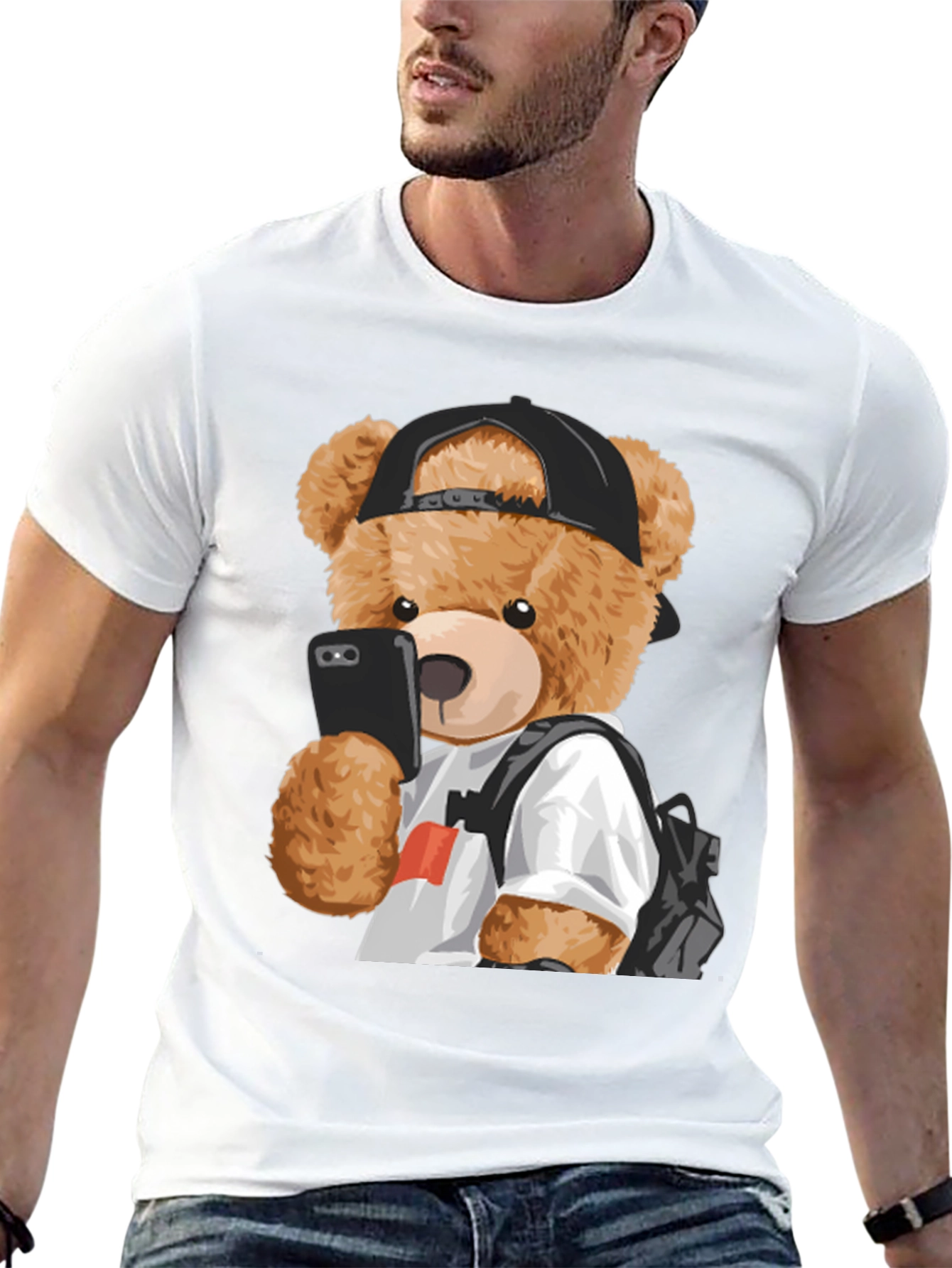 Cool Teddy Bear Selfie Graphic Tee