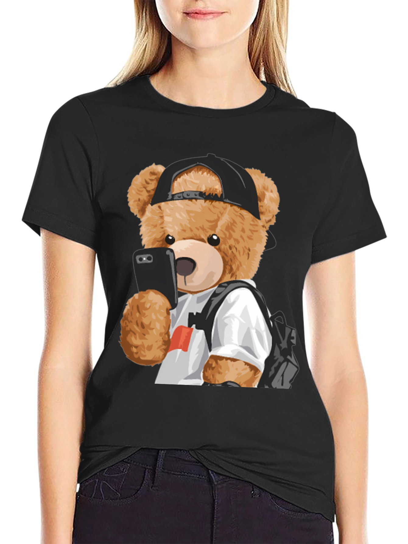 Cool Teddy Bear Selfie Graphic Tee