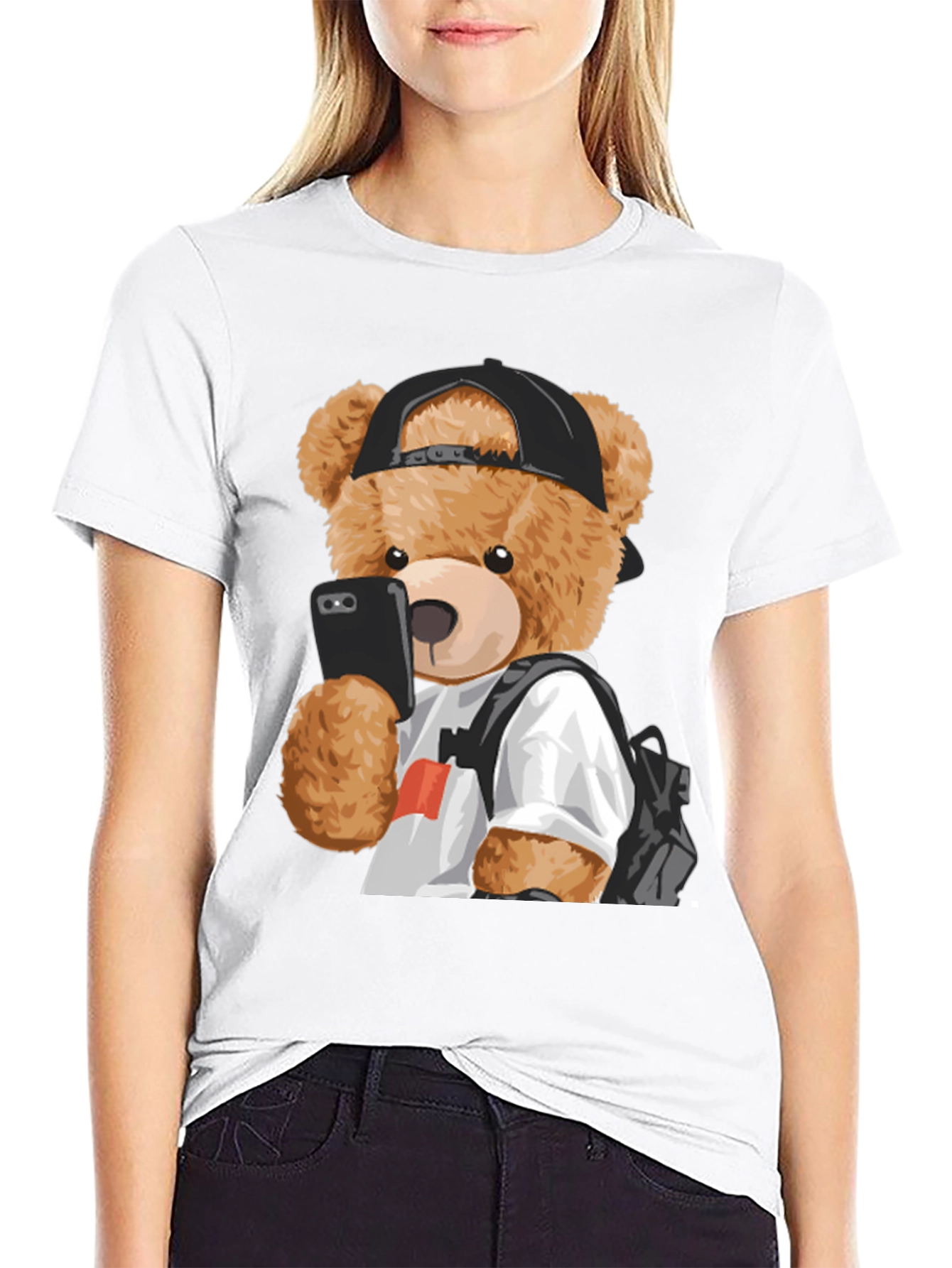 Cool Teddy Bear Selfie Graphic Tee