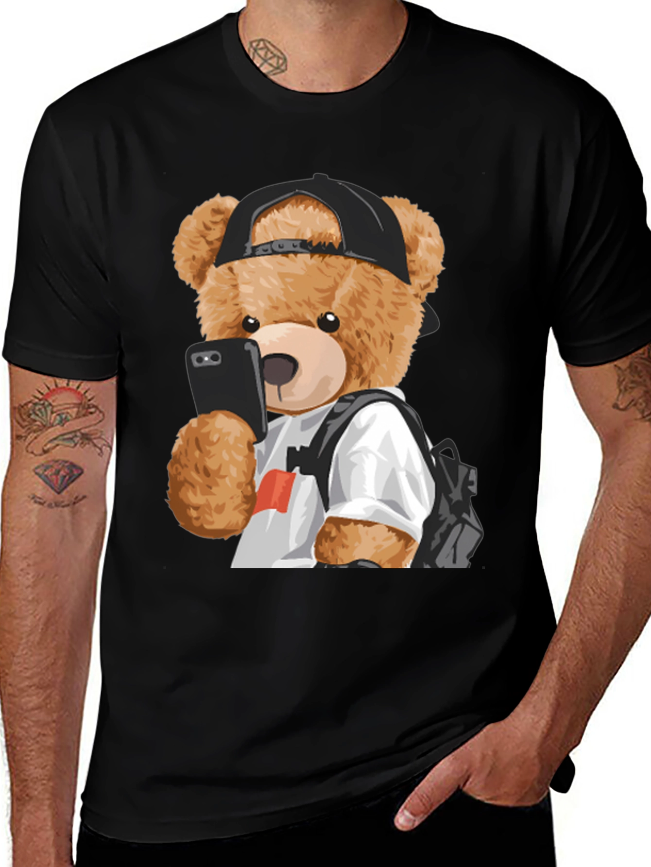 Cool Teddy Bear Selfie Graphic Tee
