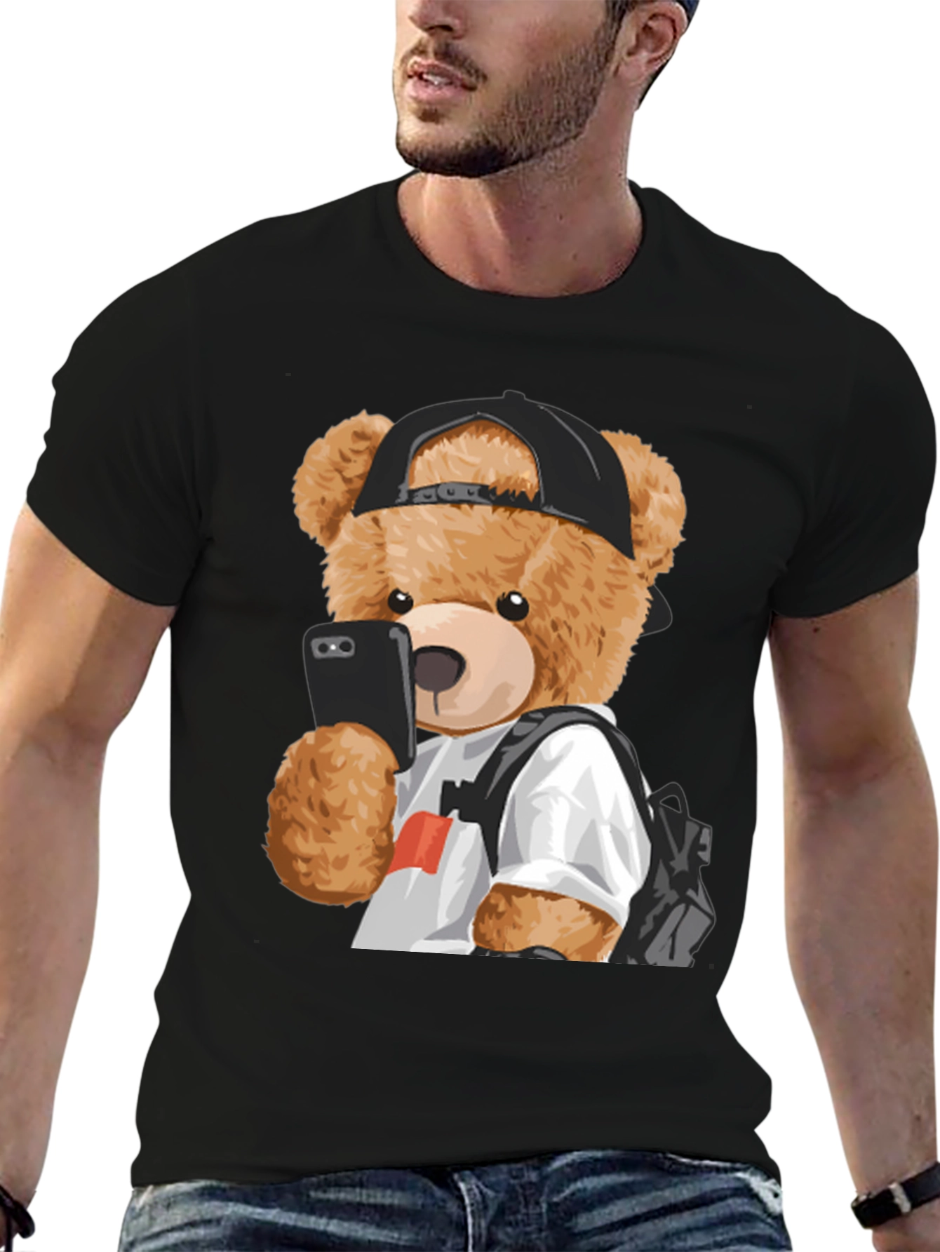 Cool Teddy Bear Selfie Graphic Tee