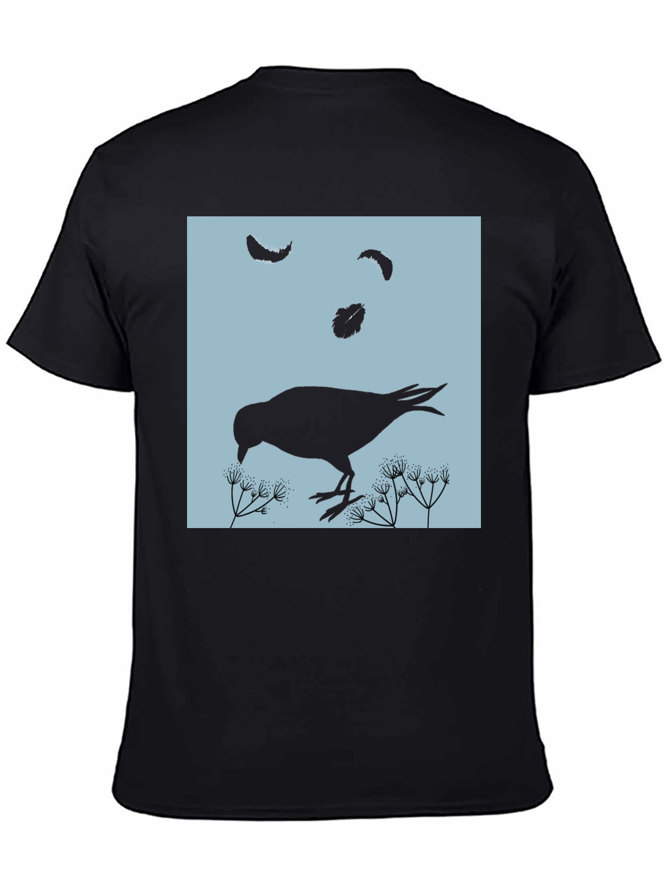 Bird and Feather Graphic T-Shirt - Black