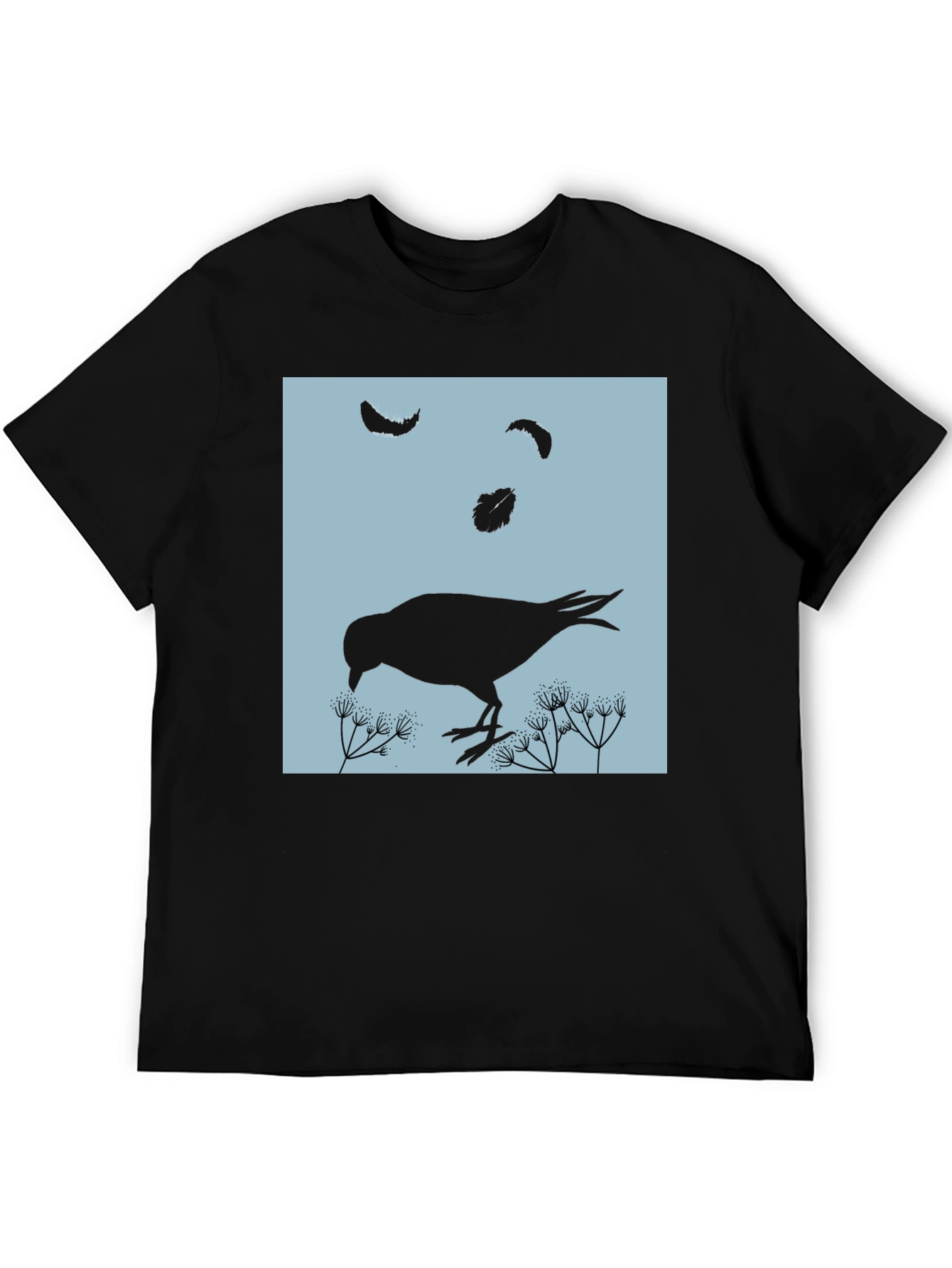 Bird and Feather Graphic T-Shirt - Black