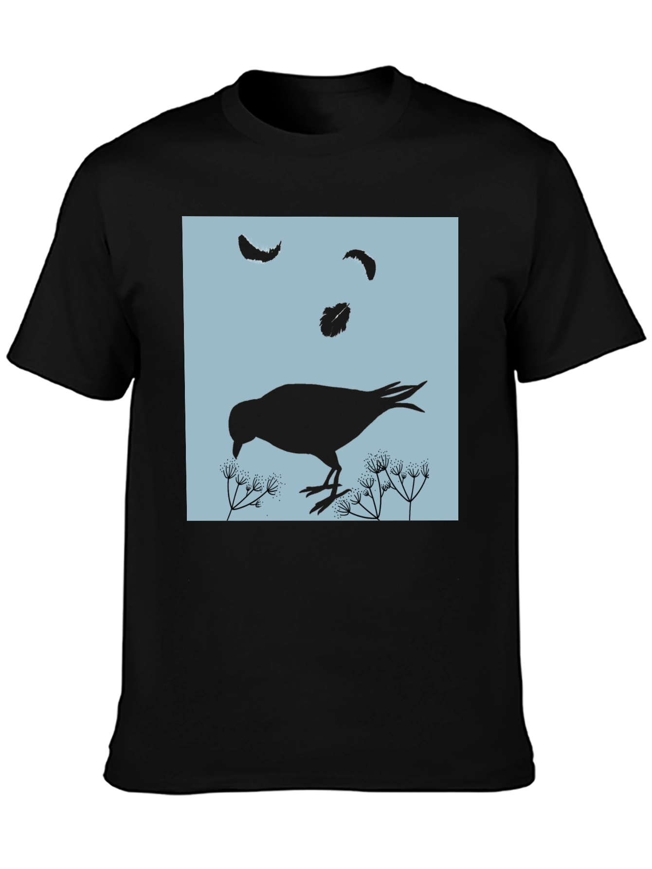 Bird and Feather Graphic T-Shirt - Black