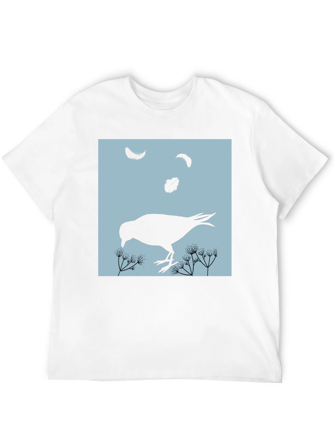 Bird and Feather Graphic T-Shirt - Black