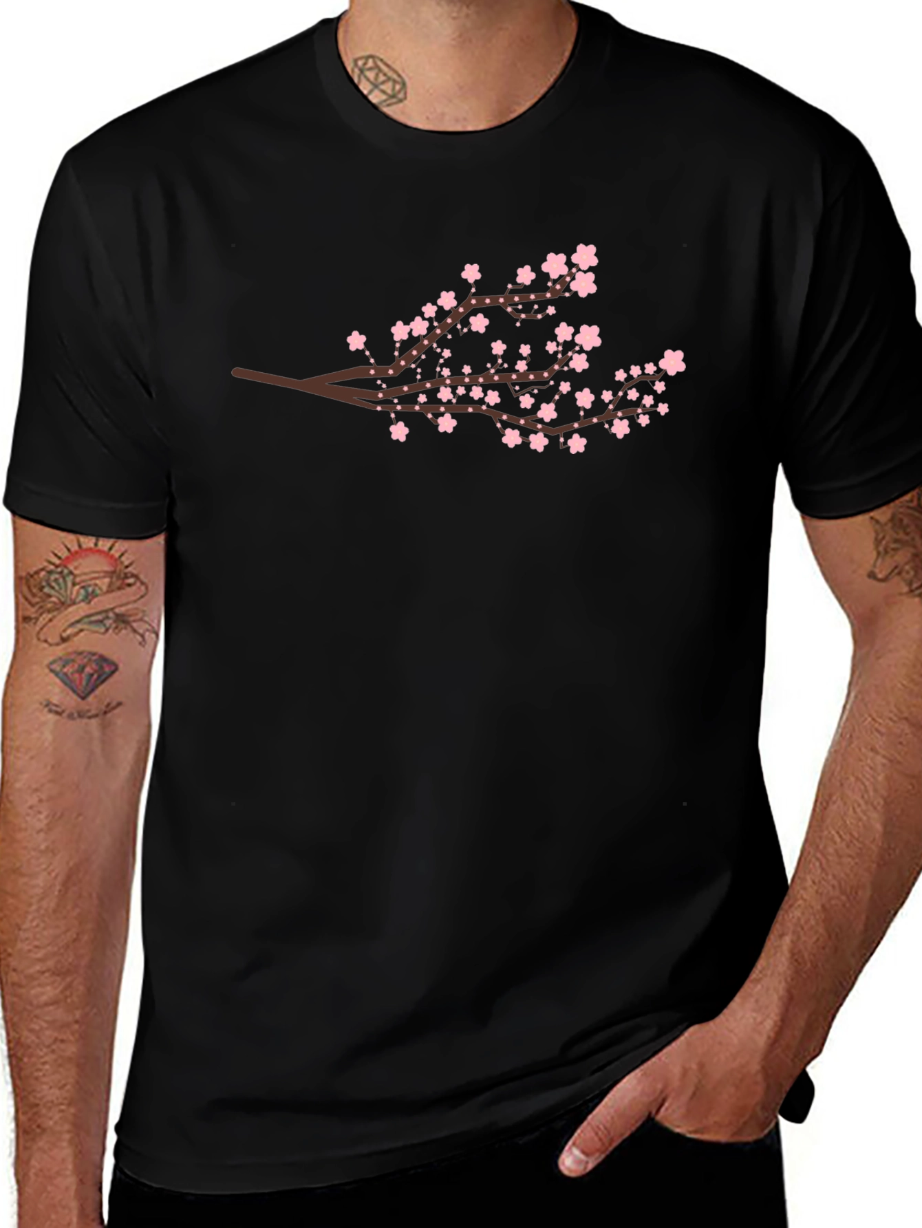 Cherry Blossom Branch Graphic Tee - Black