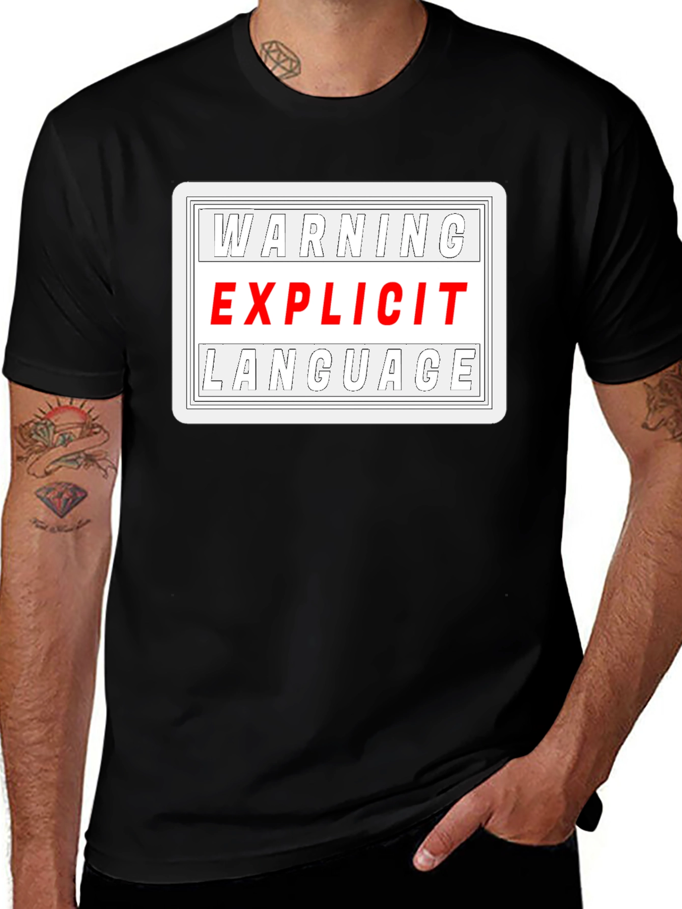 Warning Explicit Language Black T-Shirt