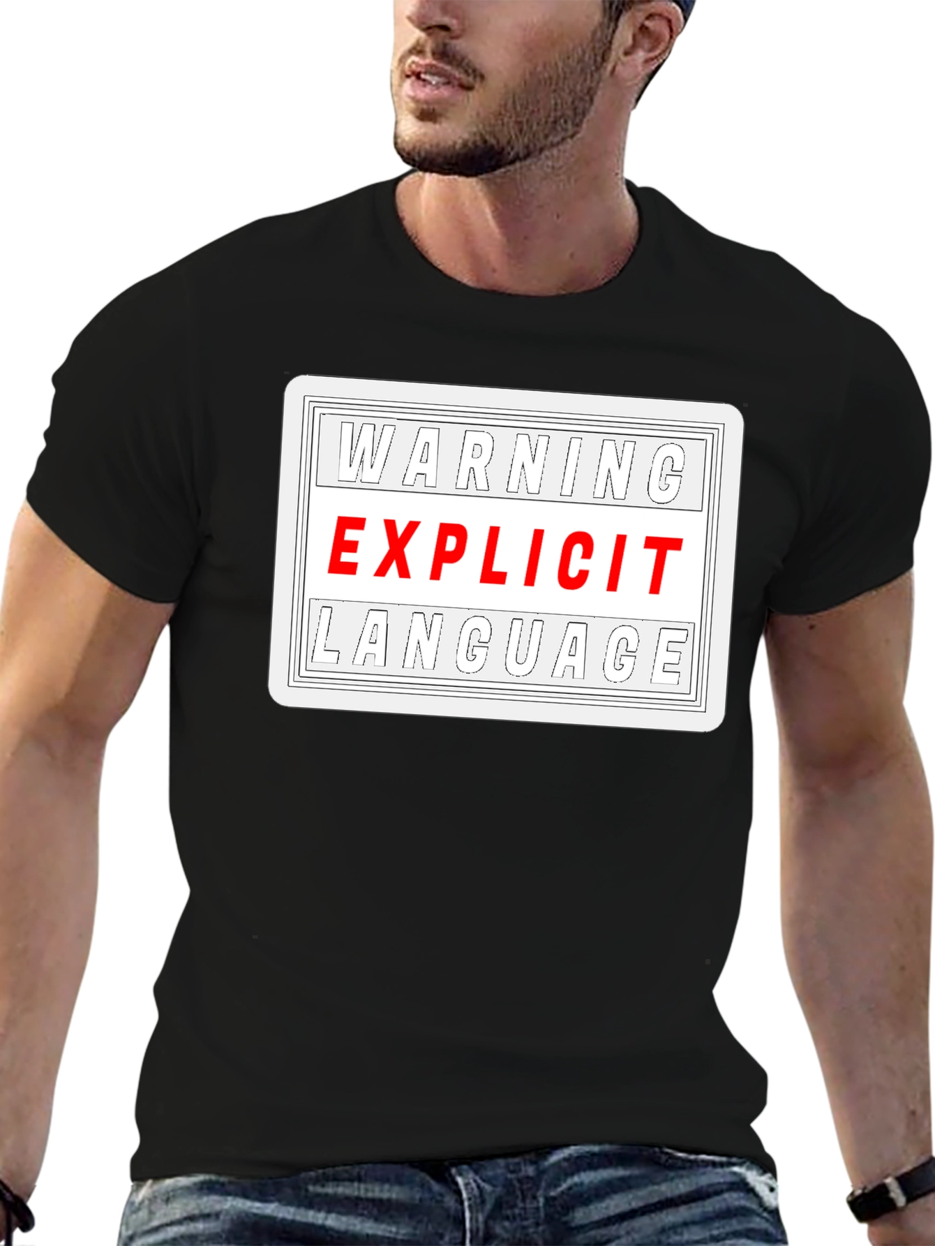 Warning Explicit Language Black T-Shirt