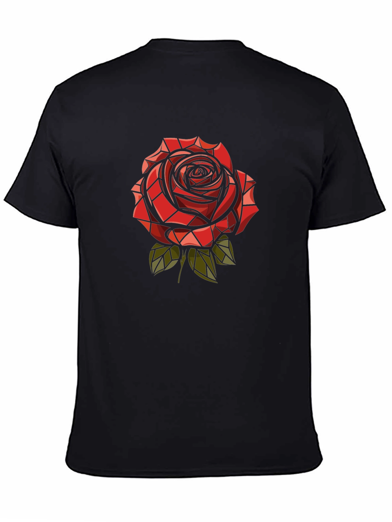 Red Rose Graphic Print Mens Black T-Shirt