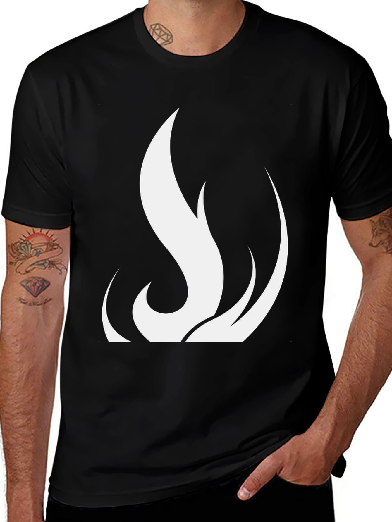 Black T-Shirt with White Flame Design