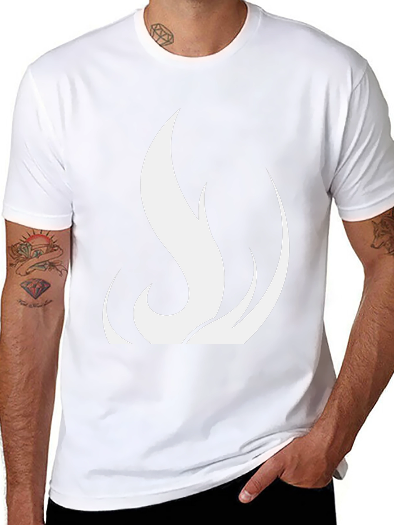 Black T-Shirt with White Flame Design