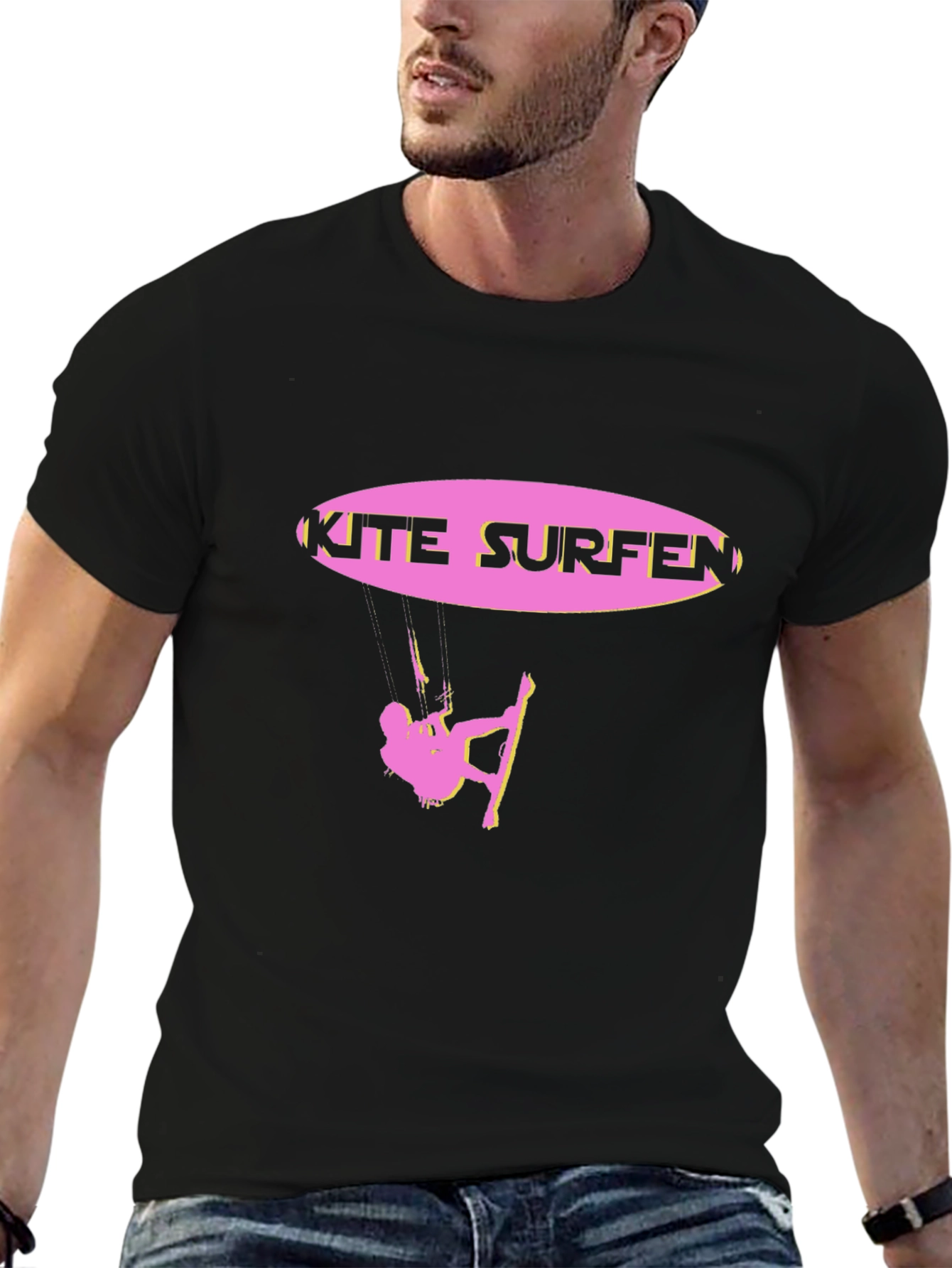 Kite Surfing Graphic Tee - Black Cotton Blend