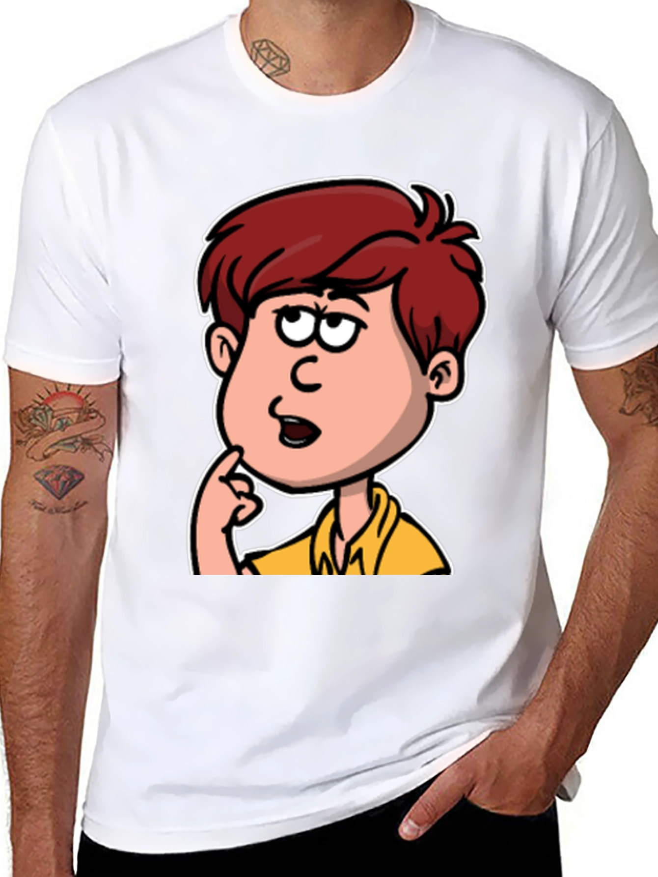 Cartoon Thinker Graphic Black T-Shirt