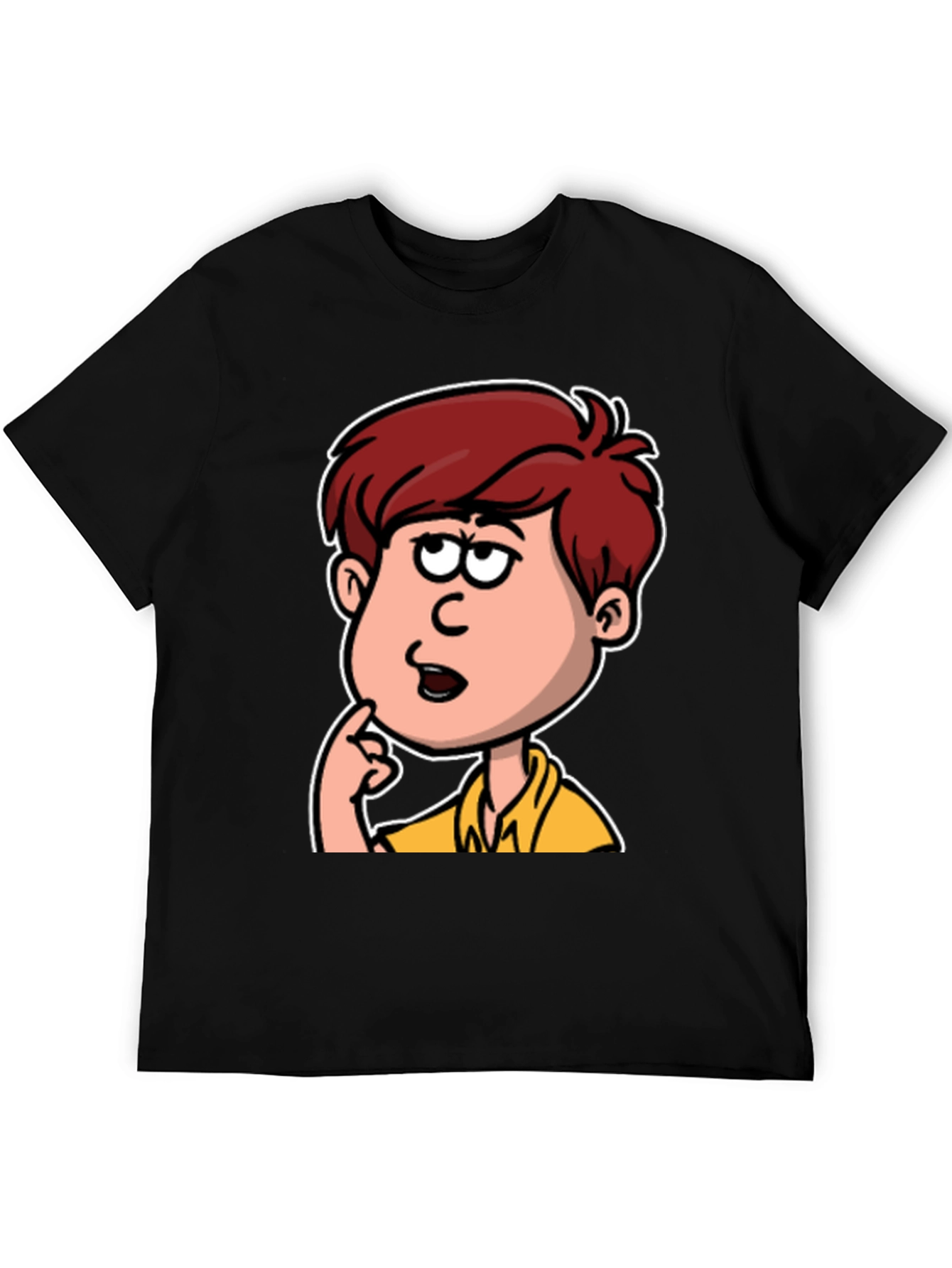 Cartoon Thinker Graphic Black T-Shirt