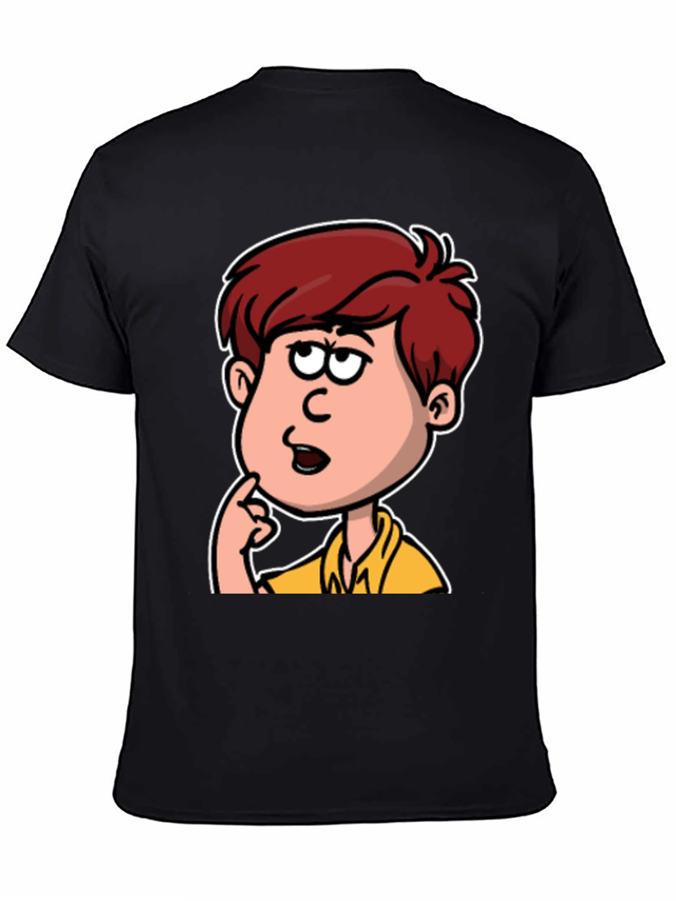 Cartoon Thinker Graphic Black T-Shirt